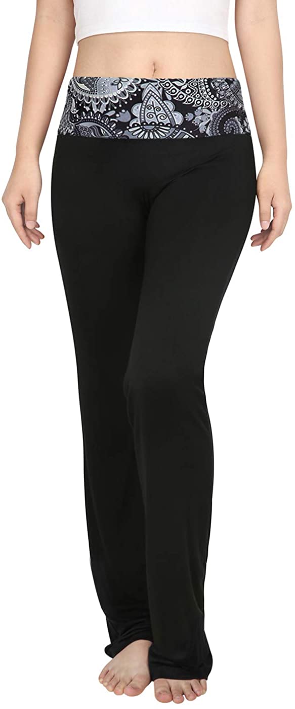 HDE – Mujer Color Block doblar Cintura Yoga pantalones Flare leg Entrenamiento para Mujer