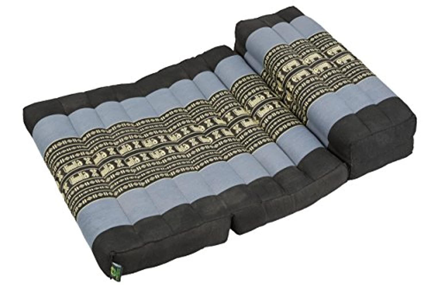 GABUR Kapok Dreams Foldable Meditation Cushion, 100% Kapok Zafu/Zabuton, Thai Design Blue Elephants