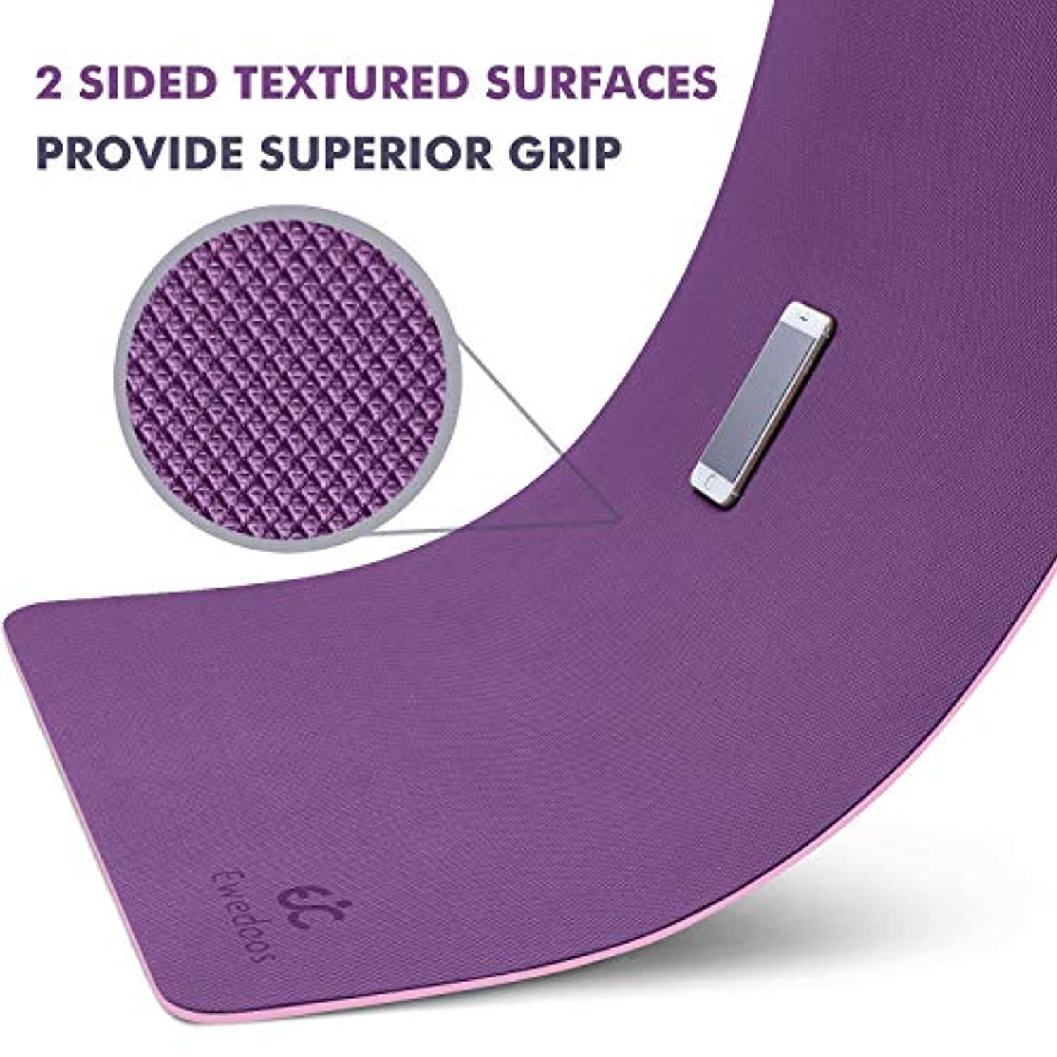 Ewedoos Esterilla de yoga antideslizante TPE Yoga Mat estera de ejercicio ecológico para yoga, pilates y ejercicio de piso, estera gruesa de fitness con correa de transporte incluida