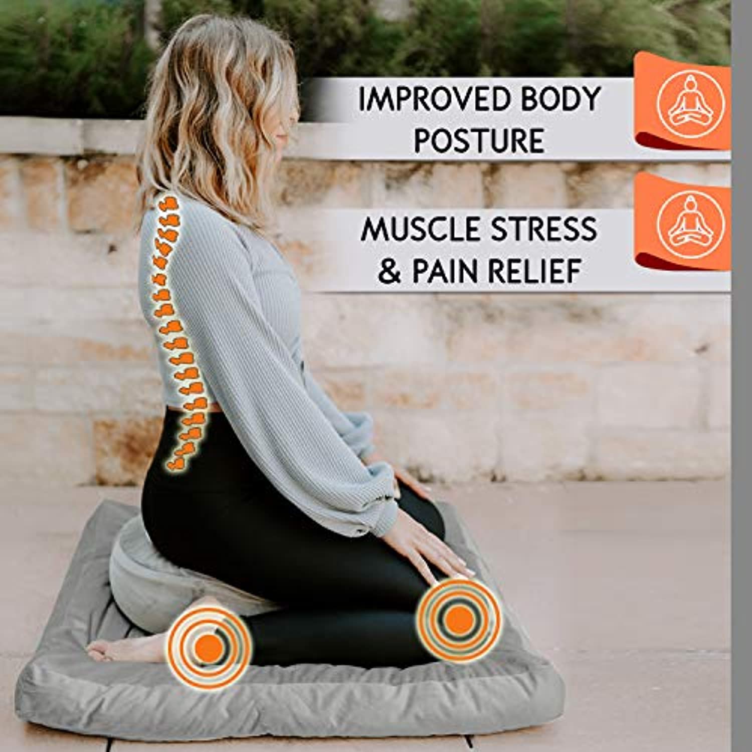 Florensi Meditation Cushion & Zabuton Meditation Mat Bundle- Premium Velvet Meditation Pillow for Women and Men,Washable Cover,Perfect Pair of Buckwheat Meditation Cushion & 100% Cotton Meditation Mat
