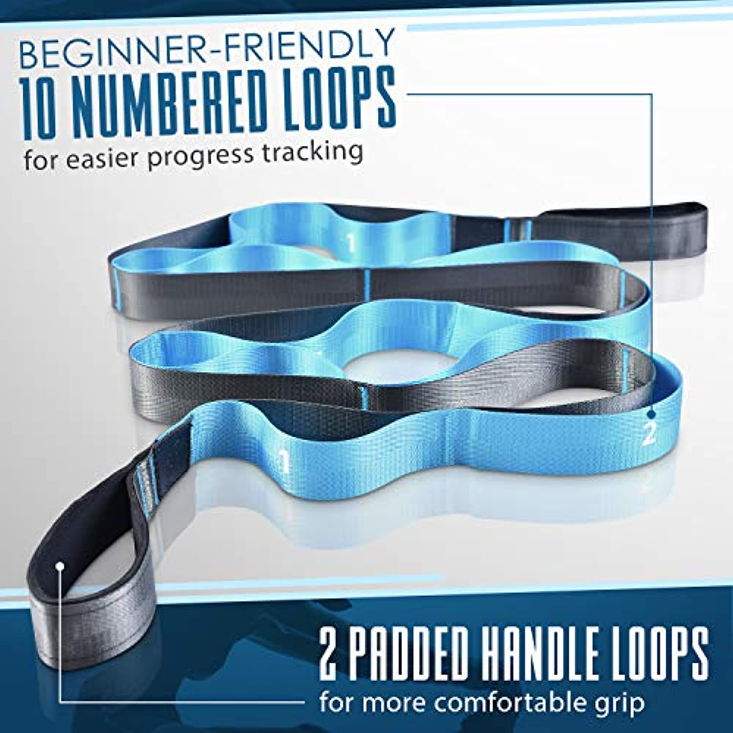 Relax Tony - Correa elástica con trabillas para yoga, terapia física y ejercicios de flexibilidad, no elástica, 12 bucles, incluye guía ilustrada de entrenamiento, Gris