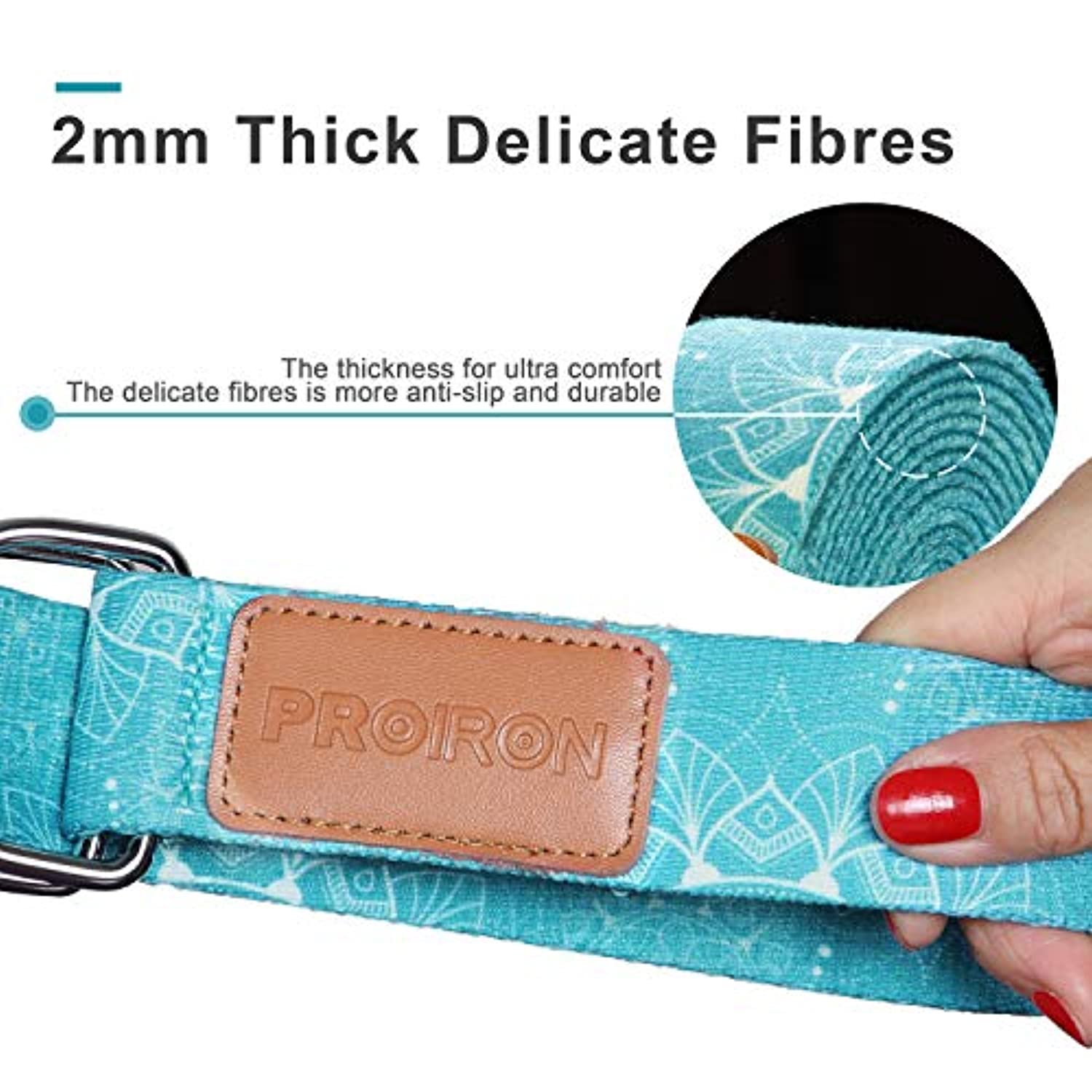 Proiron - Correa de yoga ajustable con hebilla en forma de D para yoga, para fitness, flexibilidad, estiramiento, yoga, pilates, terapia física, 12 pies, correa de algodón resistente
