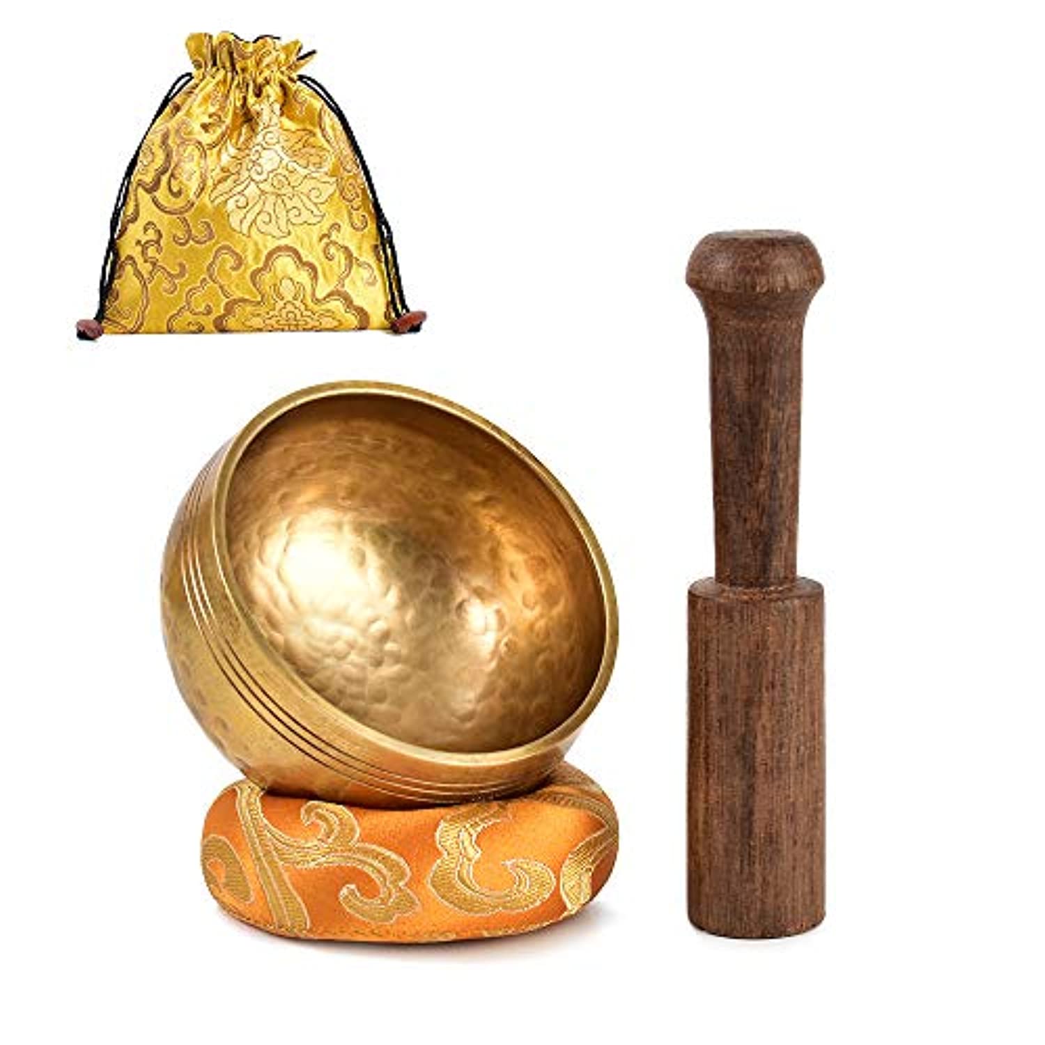 HOKPA - Juego de cuencos tibetanos para meditación, hechos a mano para sala de yoga, sala de estar con bolsa de seda dorada