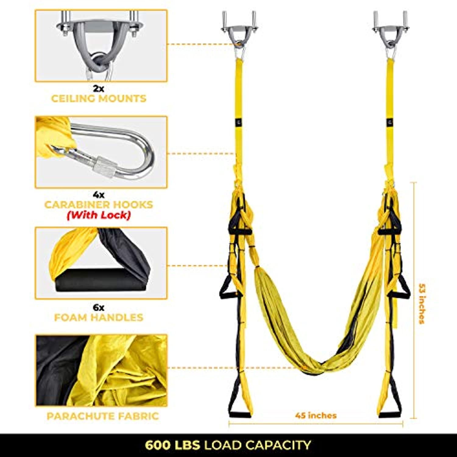 ELA Design Yoga Swing – Kit de entrenamiento para el hogar, hamaca de yoga con 3 bandas de resistencia (con soportes de techo)