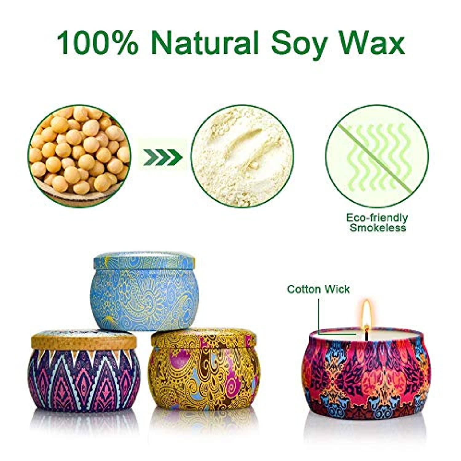 Paquete de 4 velas perfumadas para mujeres, 4.4 onzas de cera de soja portátil de viaje y hogar con aceites esenciales para baño, alivio del estrés, velas de aromaterapia de yoga con fragancia fuerte
