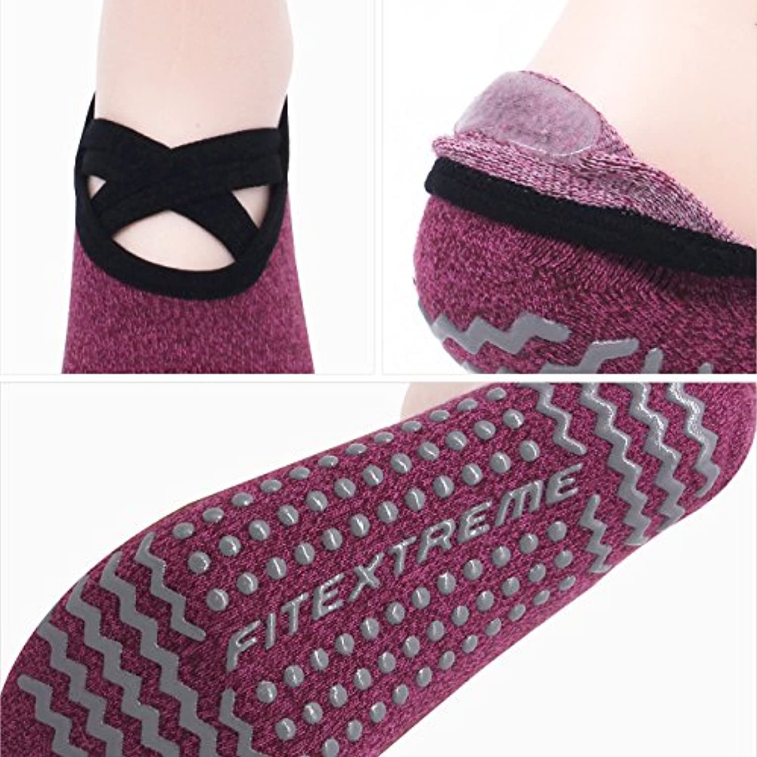 FitExtreme - Calcetines de yoga y pilates para mujer, 3 a 5 pares, antideslizantes, agarre grueso
