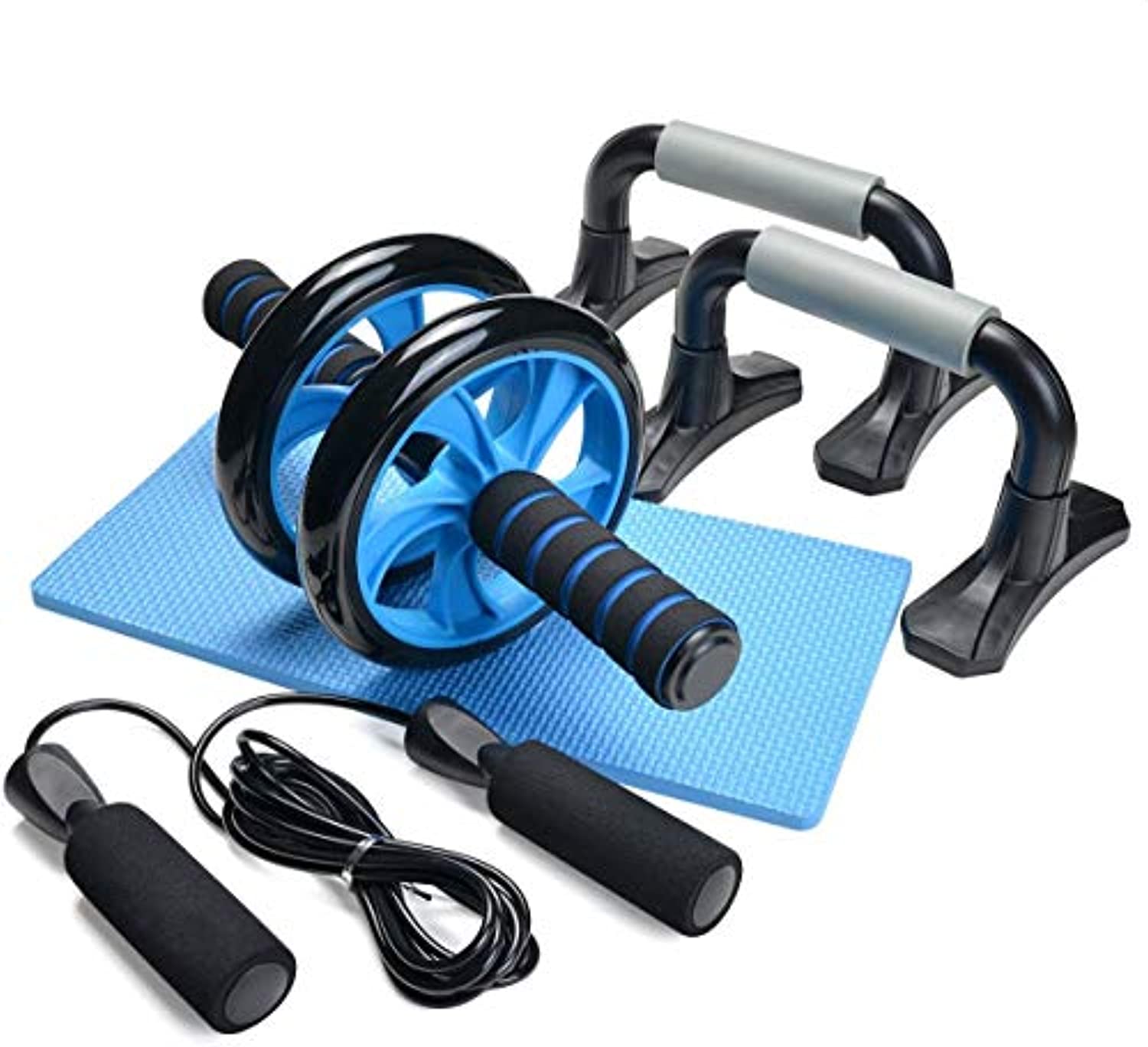 Kit con ruedas para abdominales 3 en 1 - Odoland AB Roller Pro, con barra de empuje, cuerda para saltar y protección de rodillas - Perfecto entrenamiento seleccionado para abdominales