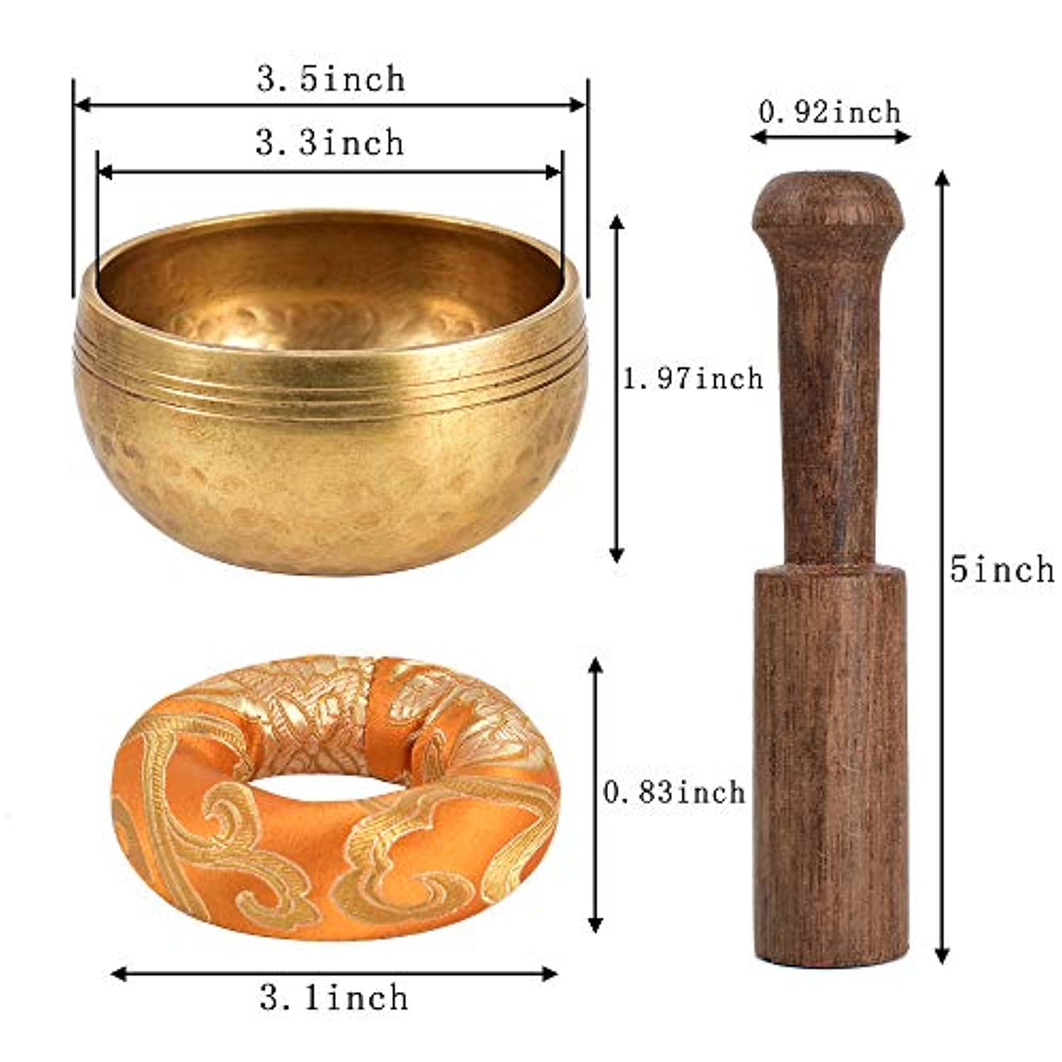 HOKPA - Juego de cuencos tibetanos para meditación, hechos a mano para sala de yoga, sala de estar con bolsa de seda dorada