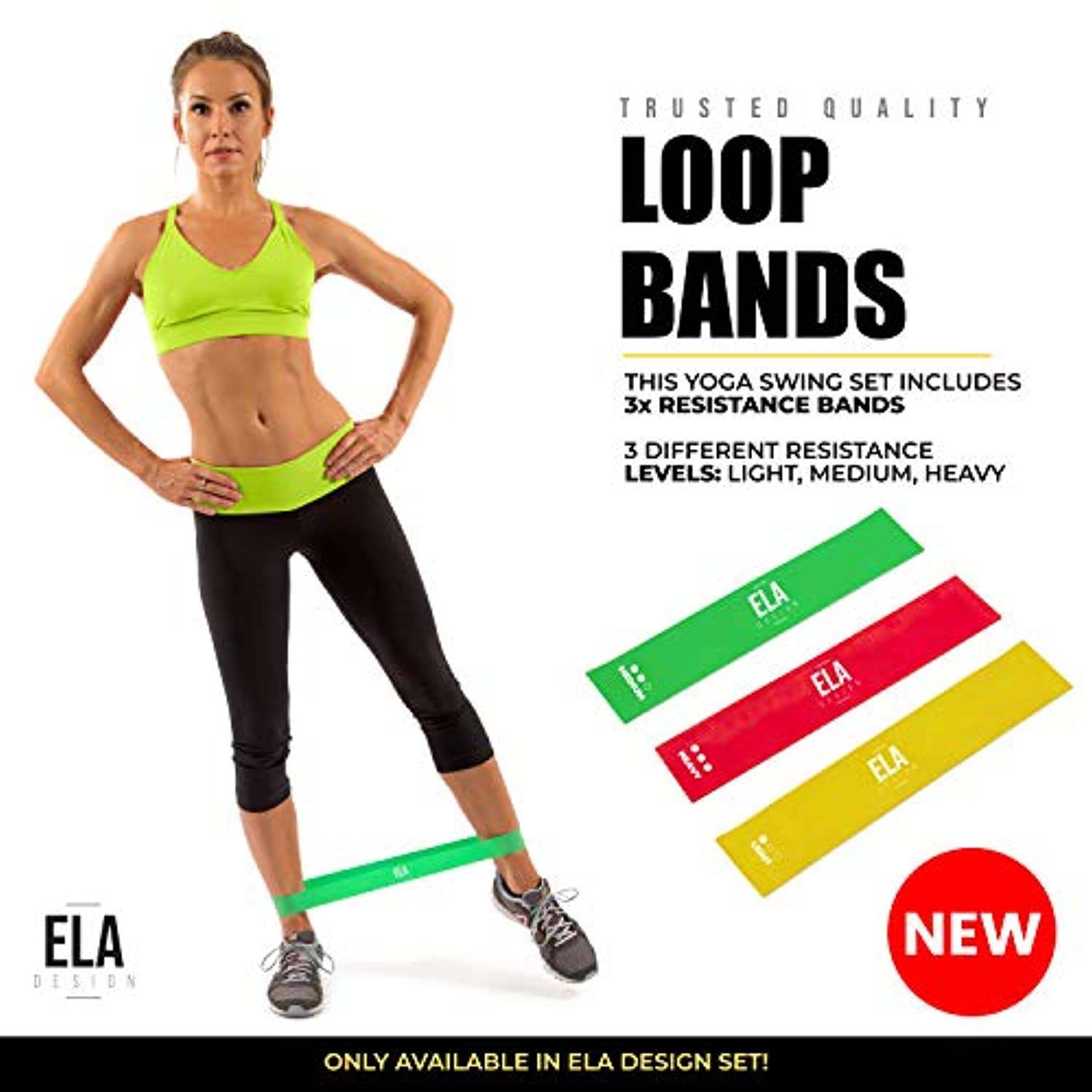 ELA Design Yoga Swing – Kit de entrenamiento para el hogar, hamaca de yoga con 3 bandas de resistencia (con soportes de techo)