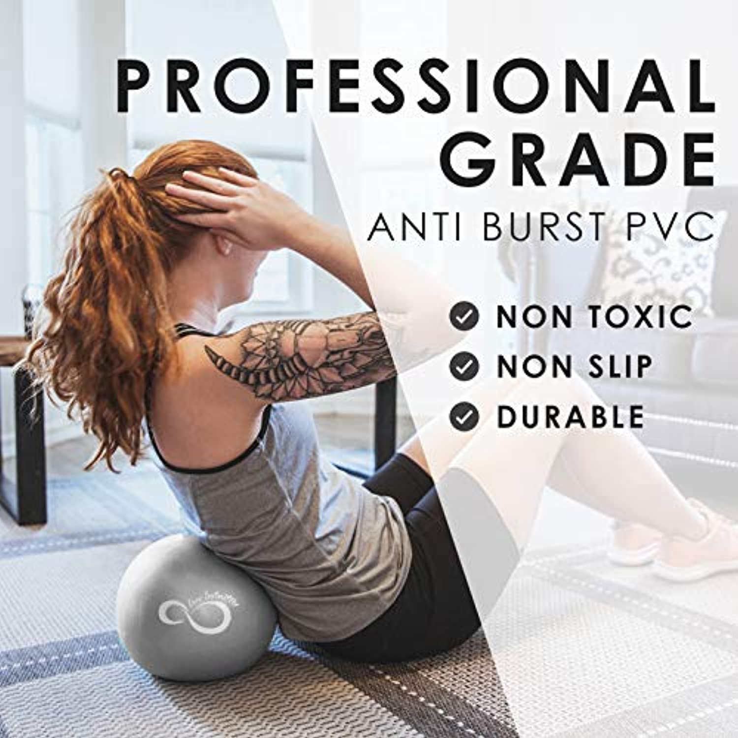 Live Infinitamente 9 pulgadas Barre Pilates bola y bomba de mano – anti ráfaga mini bola y libro electrónico de entrenamiento digital incluido para yoga, ejercicio, equilibrio y entrenamiento de estabilidad, viene con bolsa de transporte de malla