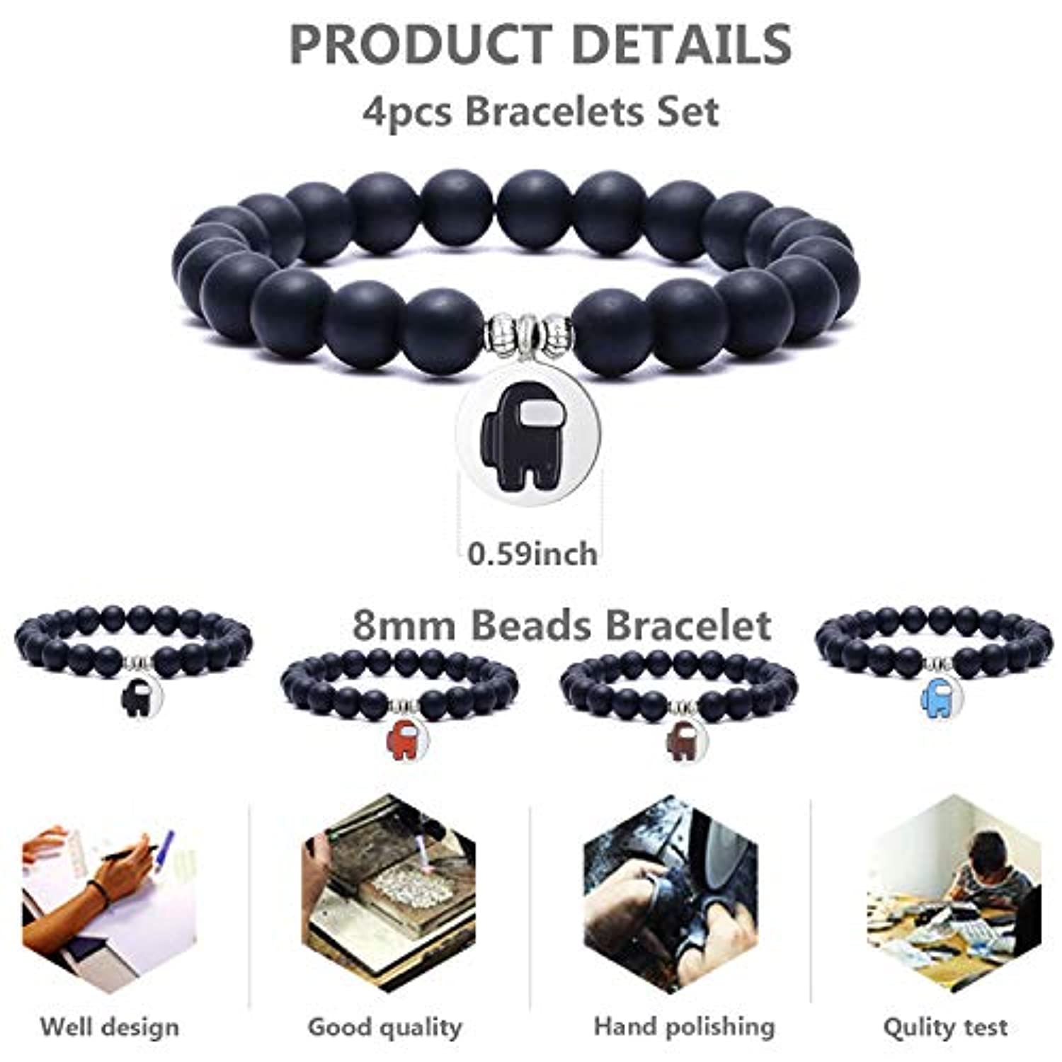 COLOYAN 4 piezas entre nosotros pulseras de cuentas para hombres y mujeres tripulantes juego impostor entre nosotros fans regalos