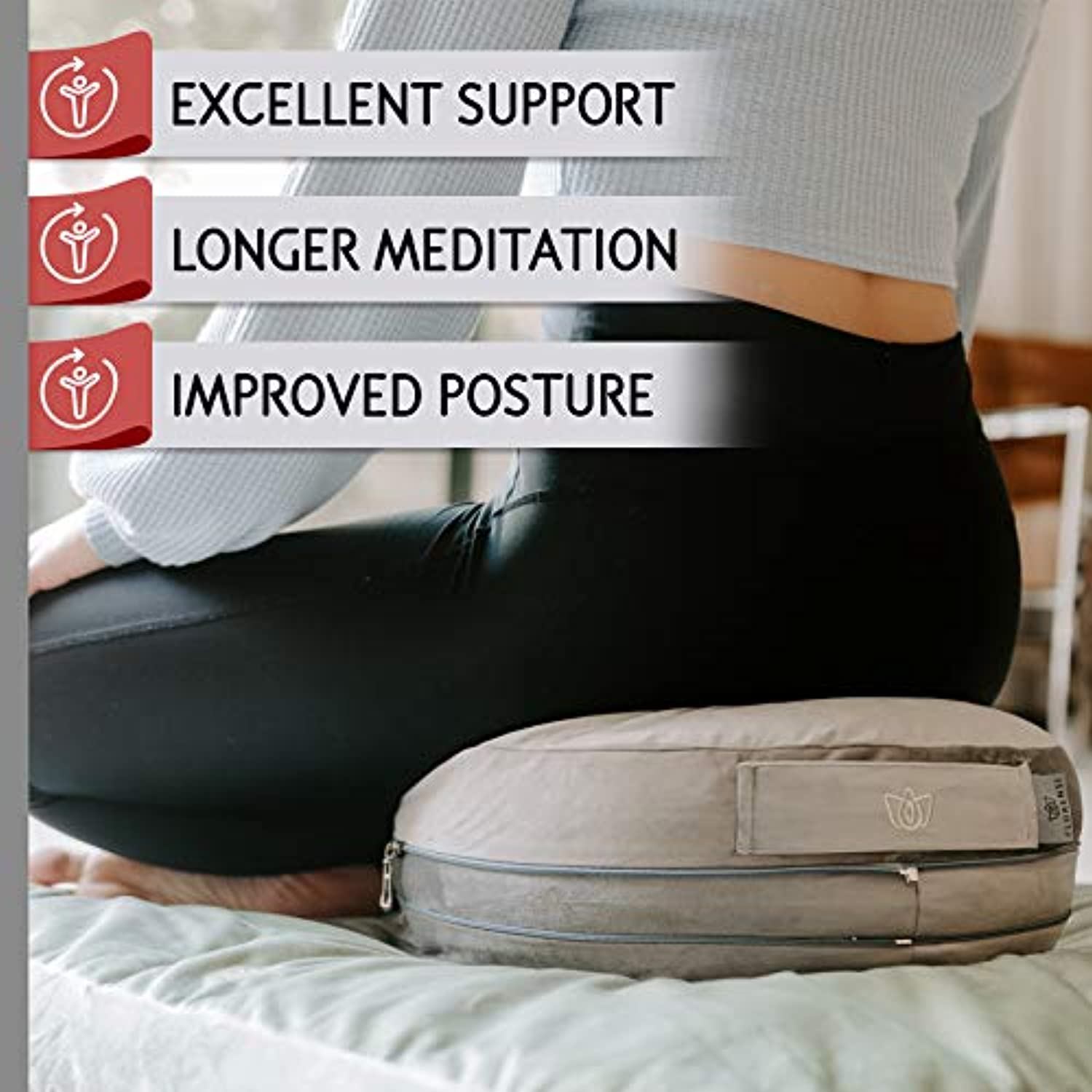 Florensi - Cojín de meditación ajustable (16.0 x 16.0 x 6.2 in), almohada de meditación de terciopelo grande, almohada de yoga premium para mujeres y hombres, cojín de yoga, cojines de meditación de trigo sarraceno, altura ajustable
