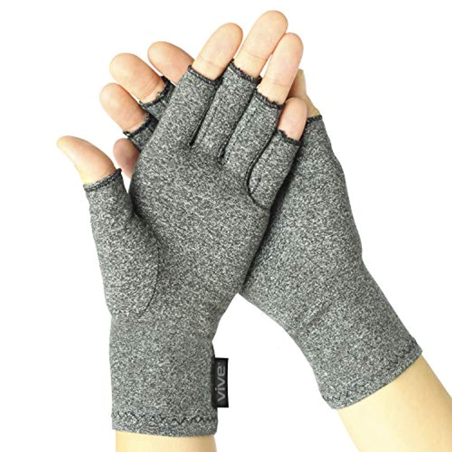 Guantes de compresión para reumatoide y la osteoartritis, guantes para la artritis de VIVE, los guantes para las manos proveen alivio al dolor articular por artrosis, para hombres y mujeres, con dedos libres, L, 2