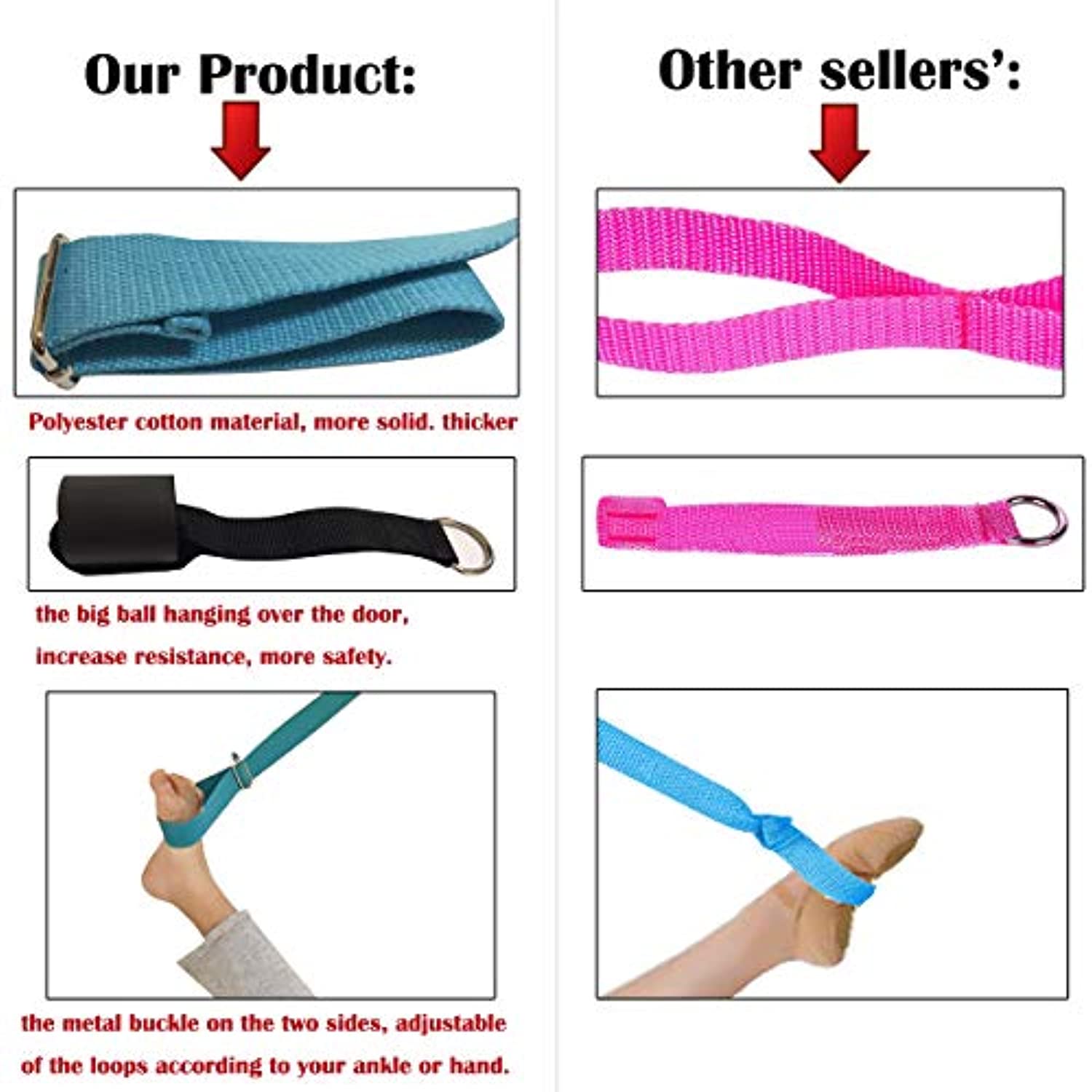 Pierna de ballet de yoga, elástico, fijación de puerta, obtener más flexible, flexibilidad y estiramiento de las correas de las piernas – ideal para gimnasia de bailes de cerezo o cualquier entrenamiento deportivo Premium elástico Fitness equipamiento ban