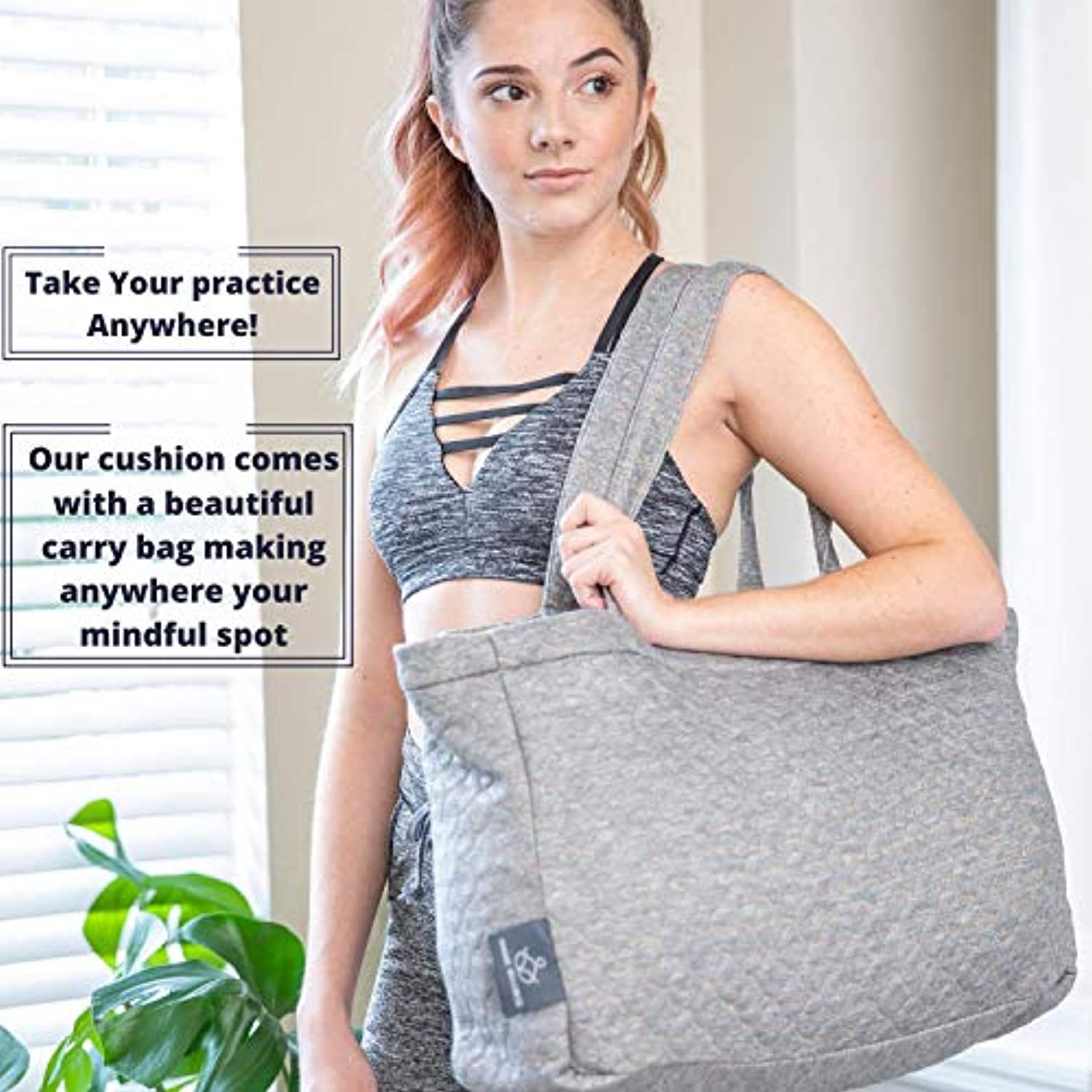 Cojín único de meditación de trigo sarraceno Wellness (17.2 x 13.2 in), almohadas de meditación para sentarse en el suelo, cojín de yoga para mujeres y hombres, bolsa de mano para viajes, con aroma a lavanda, lavable a máquina