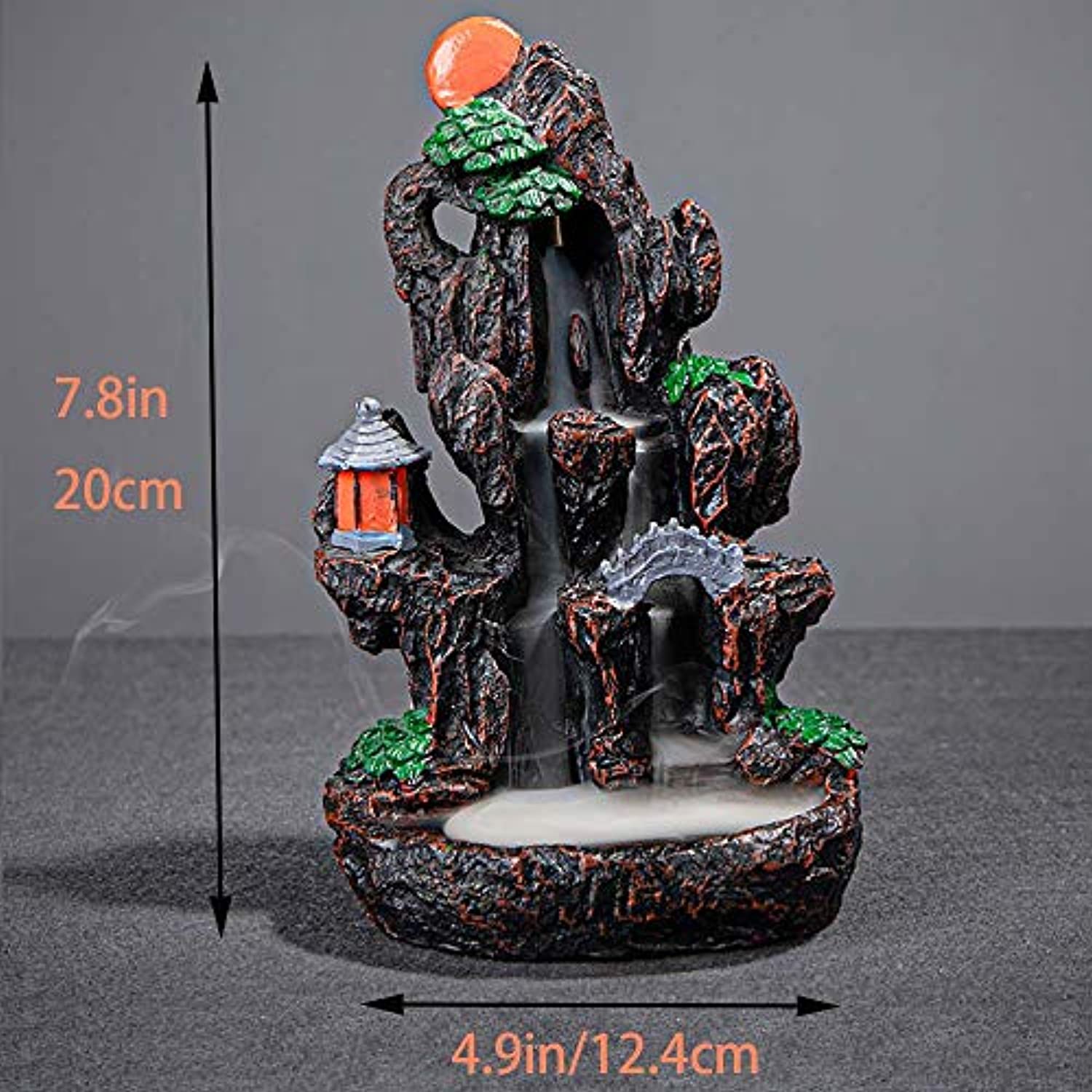 Quemador de cascada de incienso, de resina, cascada, reflujo, torre de montaña, quemador de rocalla, arroyo, aromaterapia, meditación, decoración con 120 conos de incienso y 30 varillas de incienso