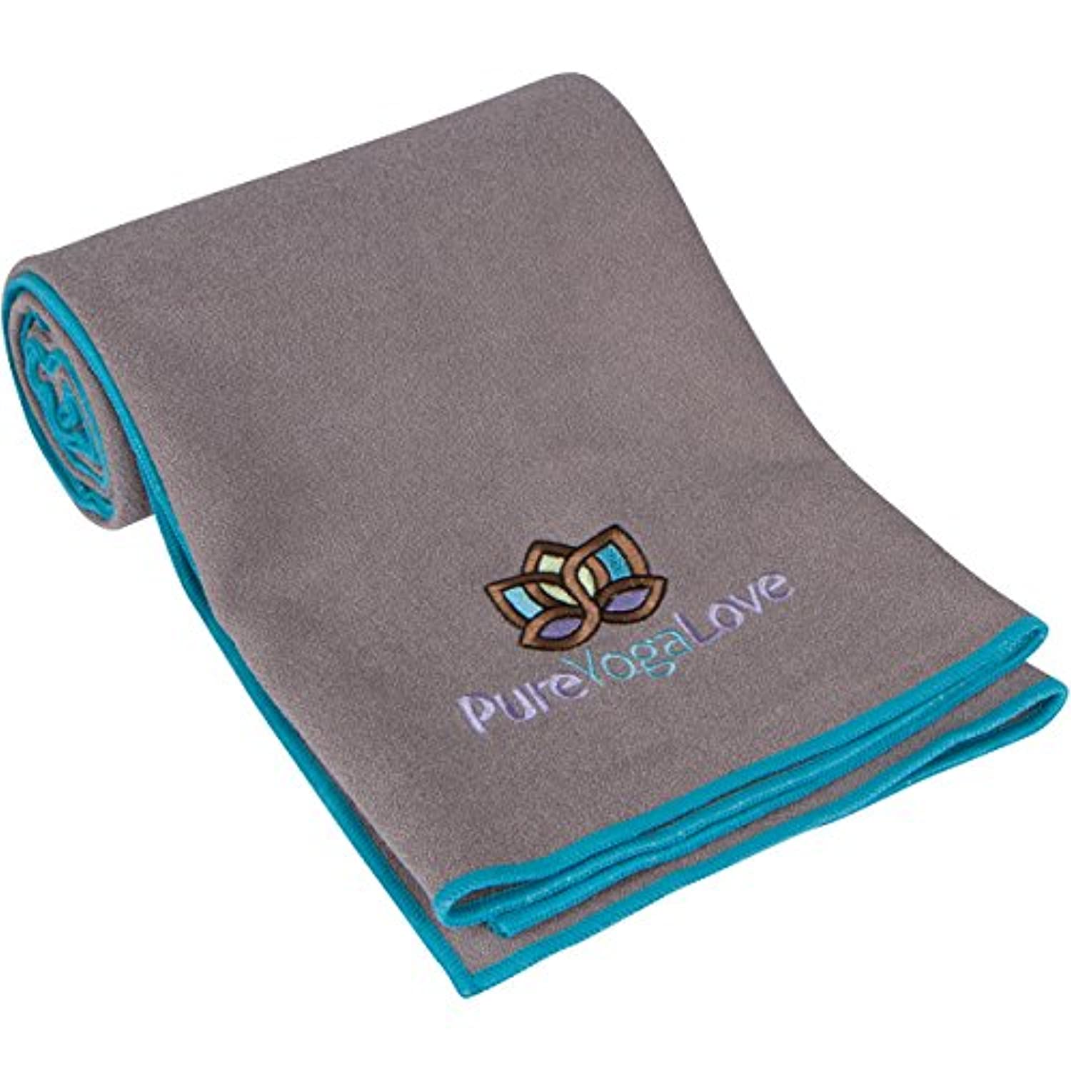 Pure Yoga Love - Toalla de yoga caliente (24.0 x 72) superabsorbente, antideslizante, secado rápido y duradero, mejora el agarre de la Tapete funciona para Bikram, Ashtanga y todo tipo de yoga