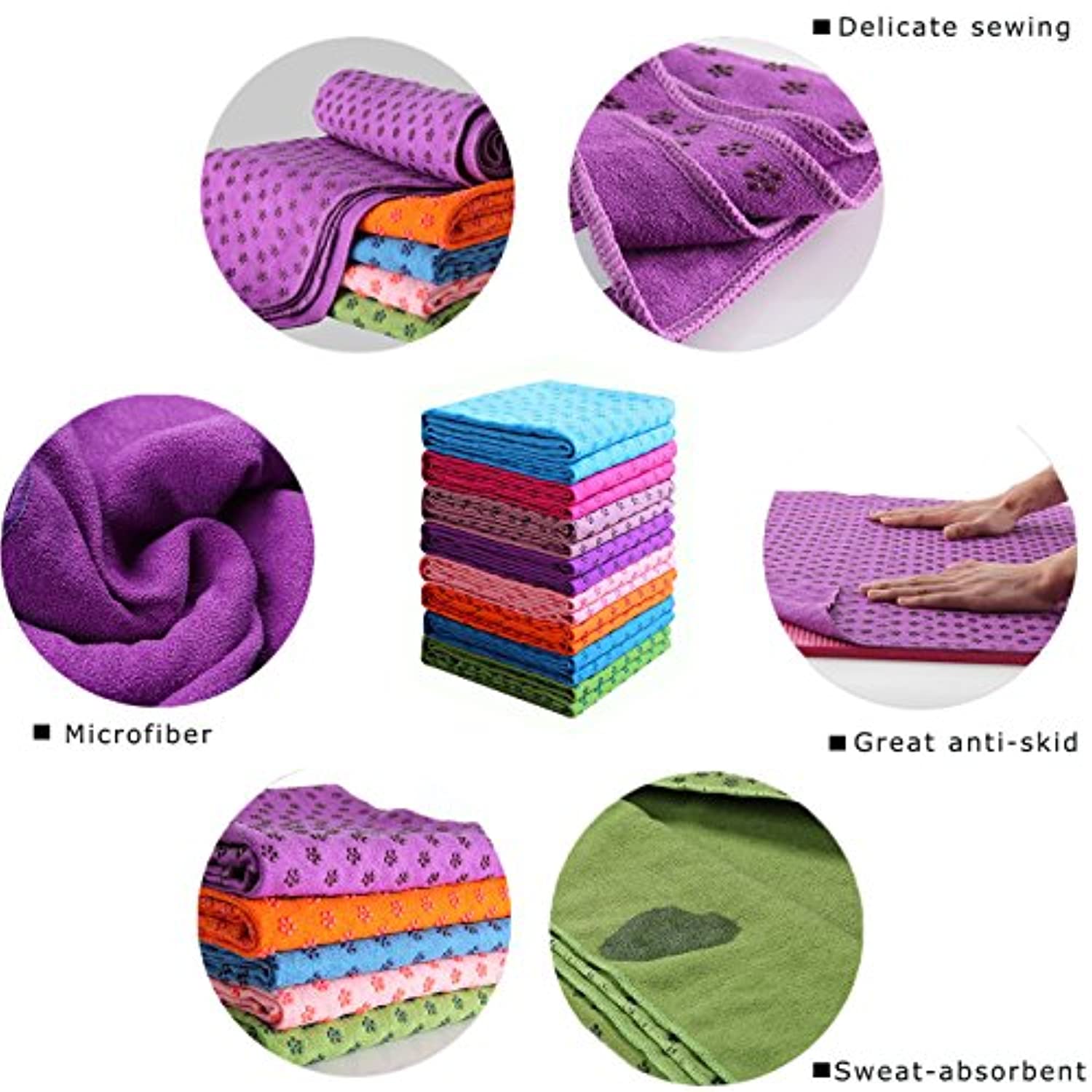 Toalla para esterilla de yoga de microfibra, antideslizante, absorbente, supersuave, 24.0 x 72.0 in