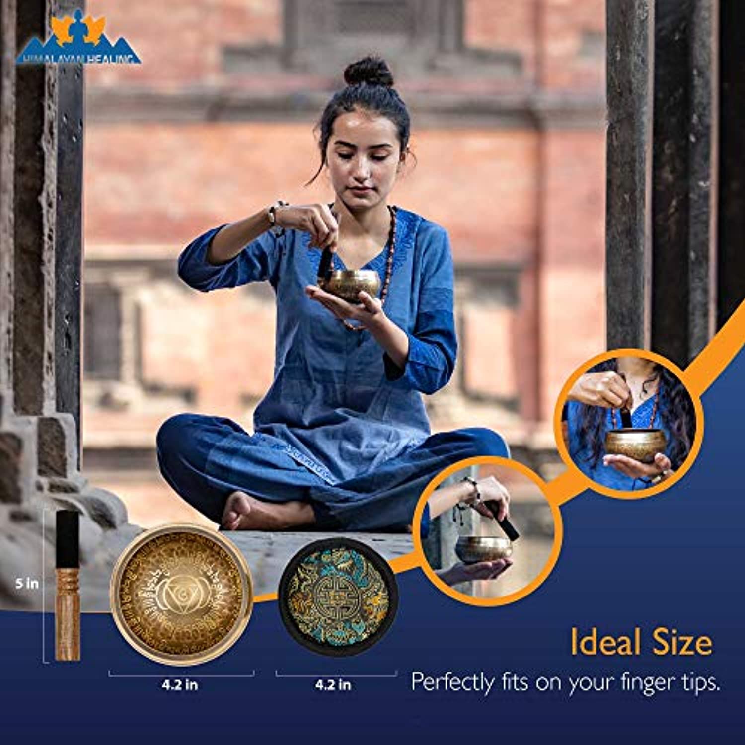 Set cuenco tibetano de 4.2 in con mantra budista sagrado y símbolo sagrado de Nepal. Diseño antiguo adecuado para yoga, meditación, sanación de sonido y equilibrio de chakras.