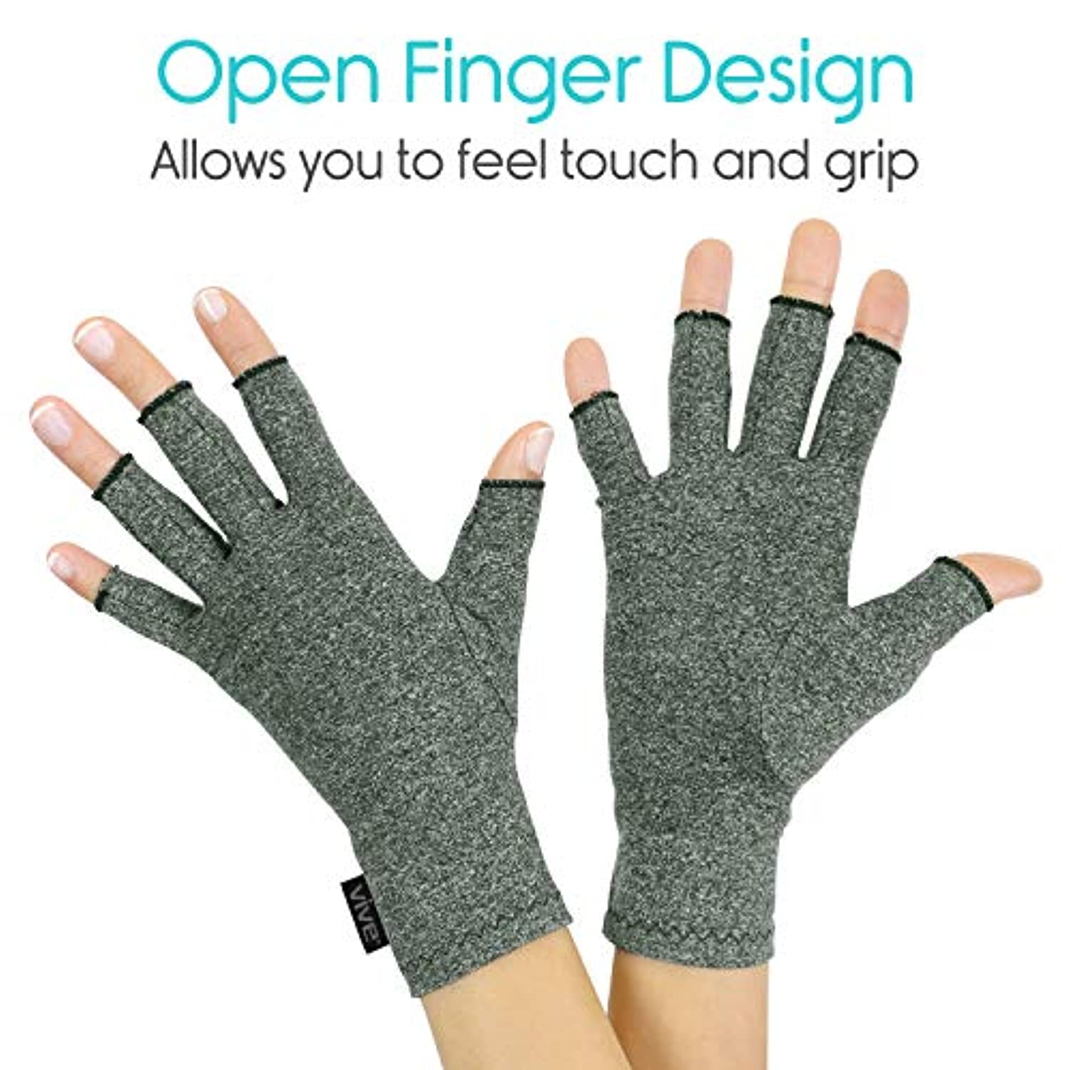 Guantes de compresión para reumatoide y la osteoartritis, guantes para la artritis de VIVE, los guantes para las manos proveen alivio al dolor articular por artrosis, para hombres y mujeres, con dedos libres, L, 2
