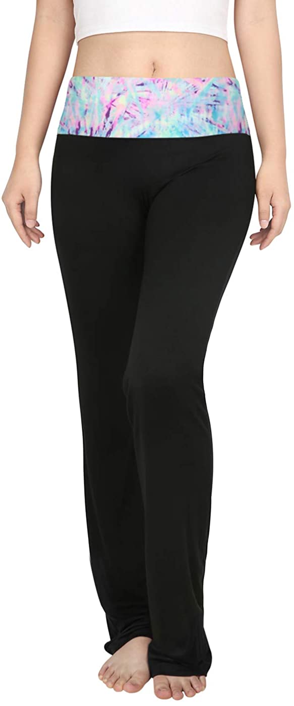 HDE – Mujer Color Block doblar Cintura Yoga pantalones Flare leg Entrenamiento para Mujer