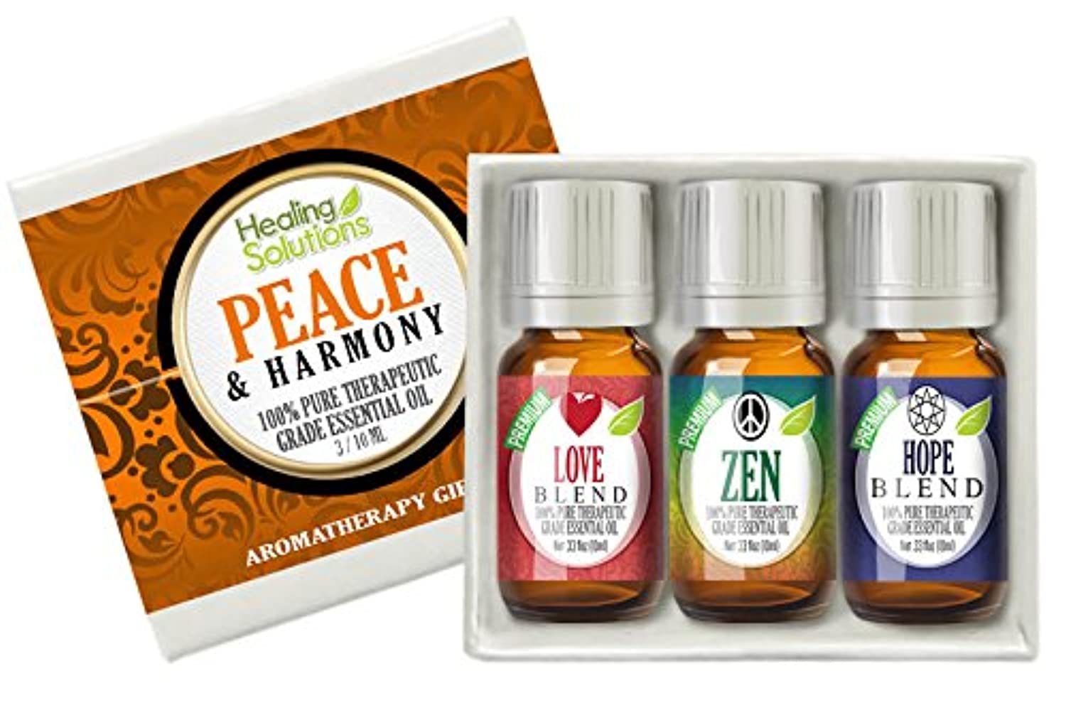 Healing Solutions Juego de mezclas de paz y armonía 100% puro, mejor grado terapéutico aceite esencial – 3/0.3 fl oz (amor, esperanza y Zen)
