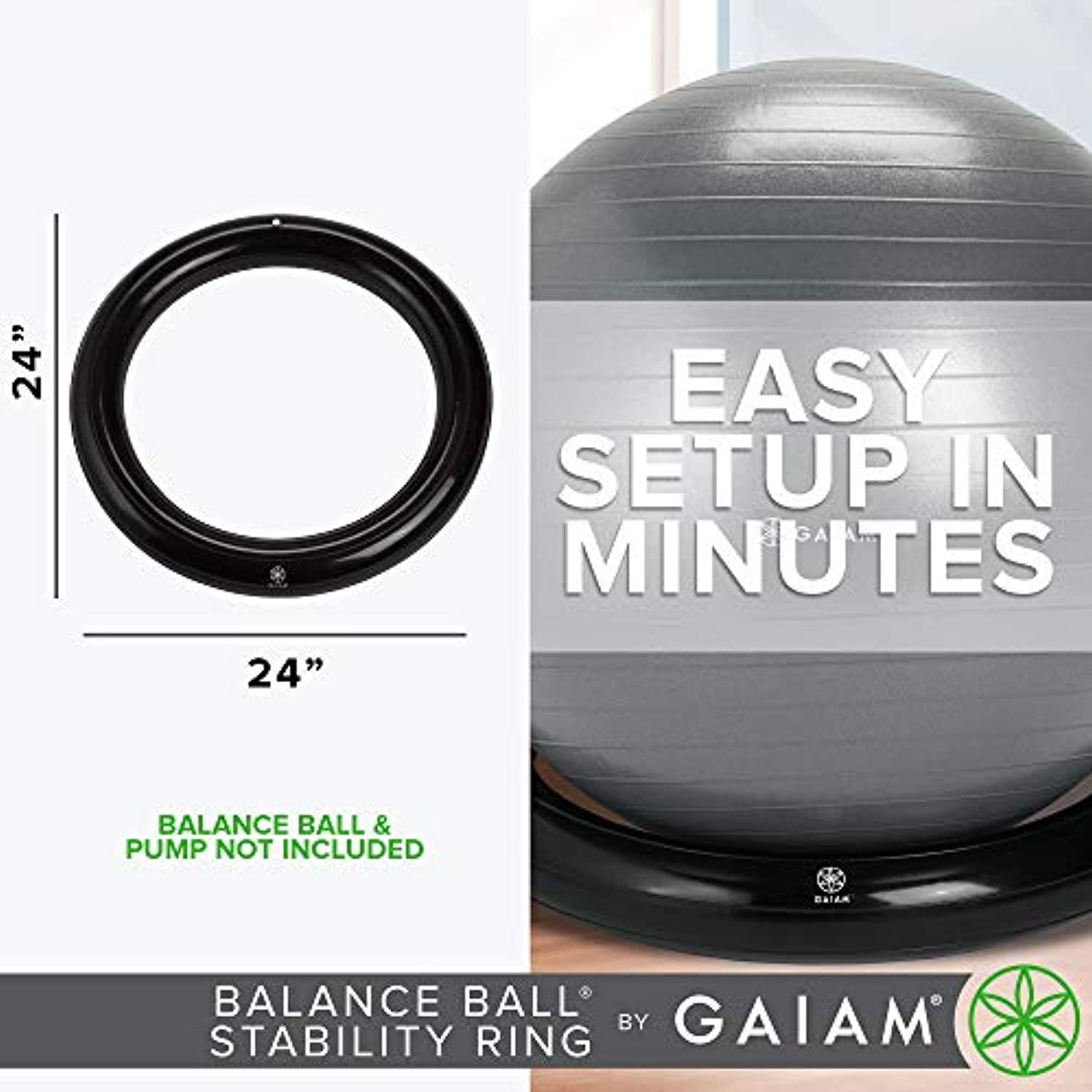Gaiam - Soporte para pelota de yoga con anillo de estabilidad, inflable, convierte tu pelota de equilibrio en silla de mesa de oficina