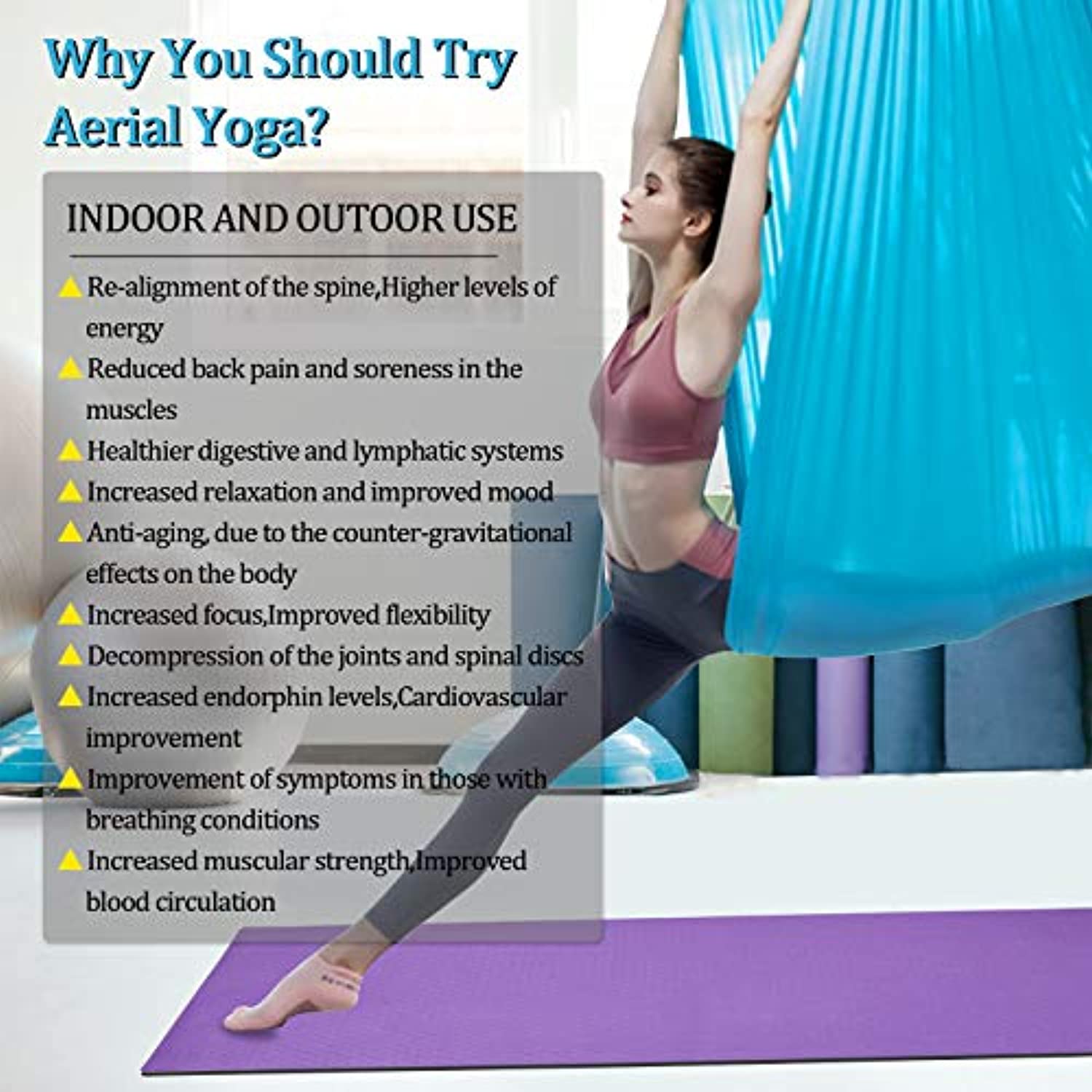 DASKING Deluxe - Juego de hamaca para yoga (16.4 ft, incluye anillo tórico, tela y guía)