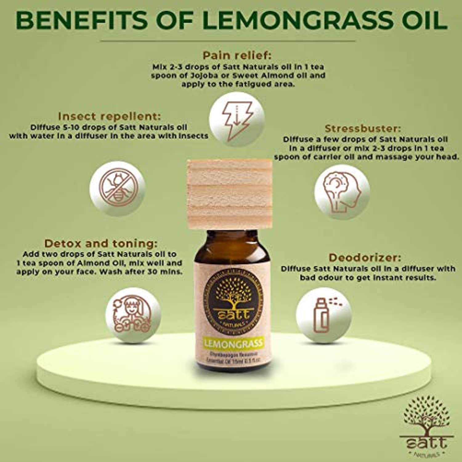 Lemongrass 100% puro aceite esencial de aromaterapia natural 0.5 oz en hermosa caja de madera de pino