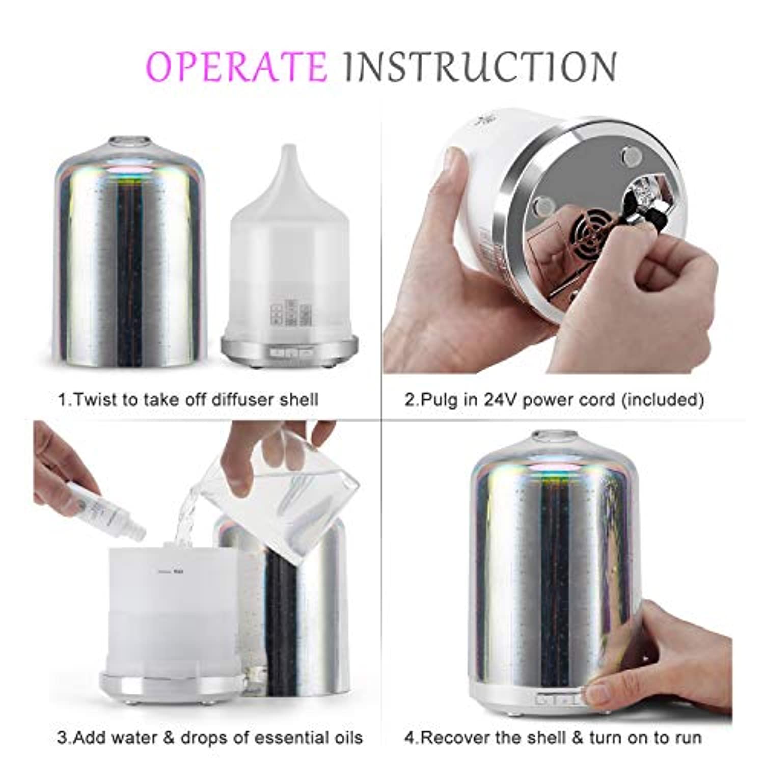 Difusor de aceite esencial 3D cristal galaxia aromaterapia difusor 8.5 fl oz aromaterapia aceite niebla fría humidificador apagado automático sin agua oficina en el hogar Yoga SPA bebé