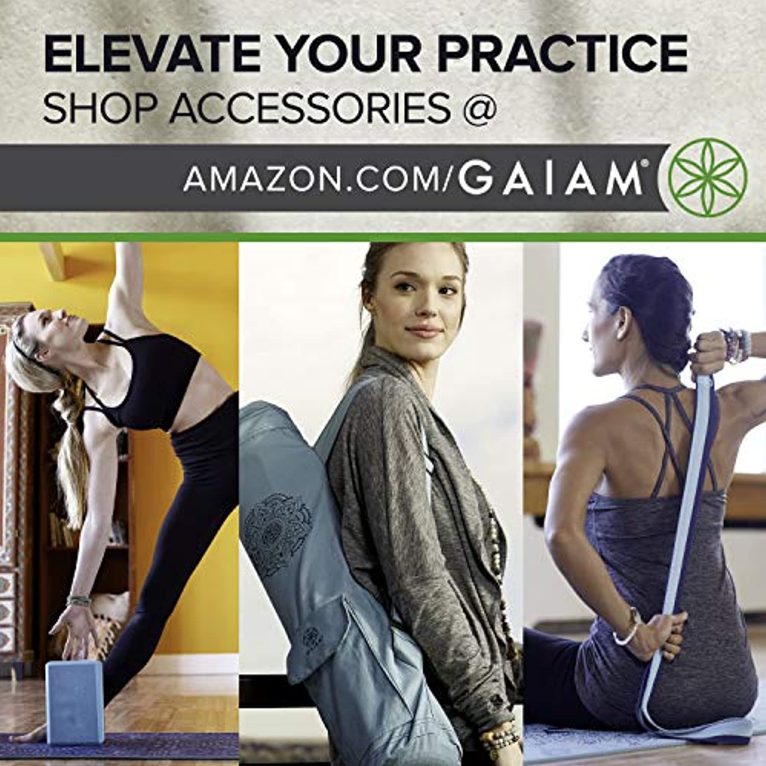Gaiam - Tapete de yoga estampado y extragrueso de 6mm, de primera calidad, para todo tipo de yoga, pilates y ejercicios en el suelo (68 pulgadas de largo x 24 pulgadas de ancho x 6mm de grosor)