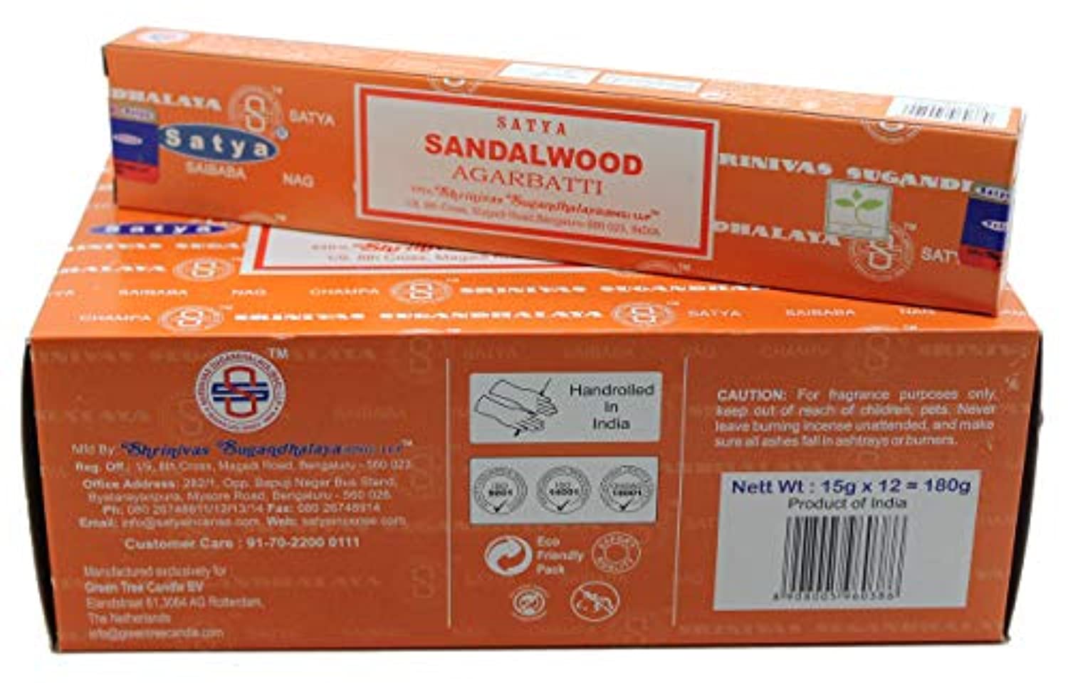 Satya Bangalore (BNG) - Varillas de incienso (caja naranja, 12 cajas, 0.53 oz, 180 gramos en total)