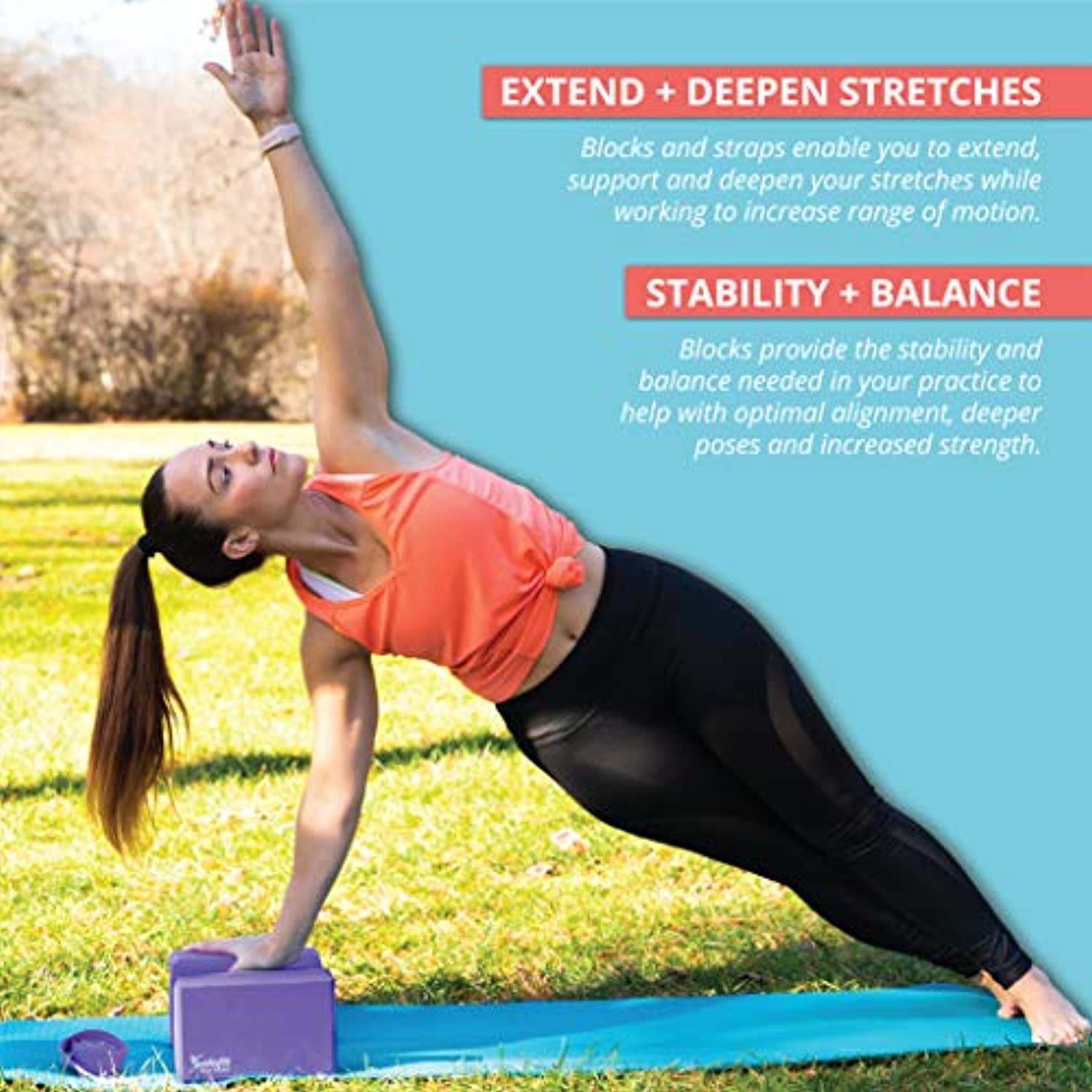 Solofit Bloques de yoga (2) con correa de yoga de 5.9 ft – Bloques de espuma EVA de alta densidad para estiramiento, equilibrio, pilates, bailarines, flexibilidad, mejora la fuerza, ayuda a la flexibilidad y apoyo profundas poses