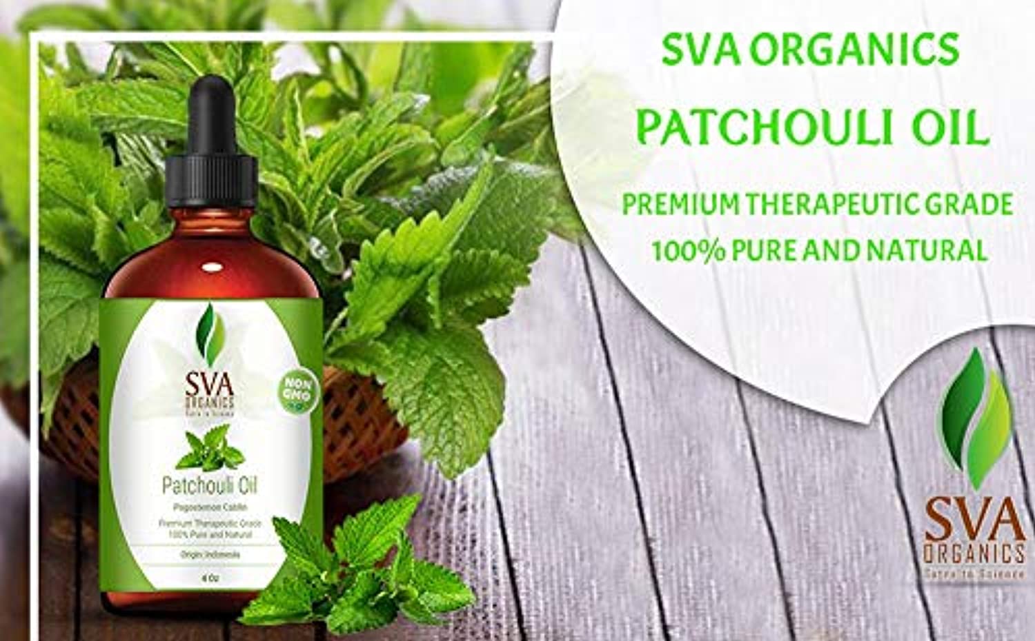 Aceite de pachulí orgánico certificado por USDA – 100% puro y natural, destilado al vapor de grado natural y terapéutico para la piel y relajación por SVA Organics