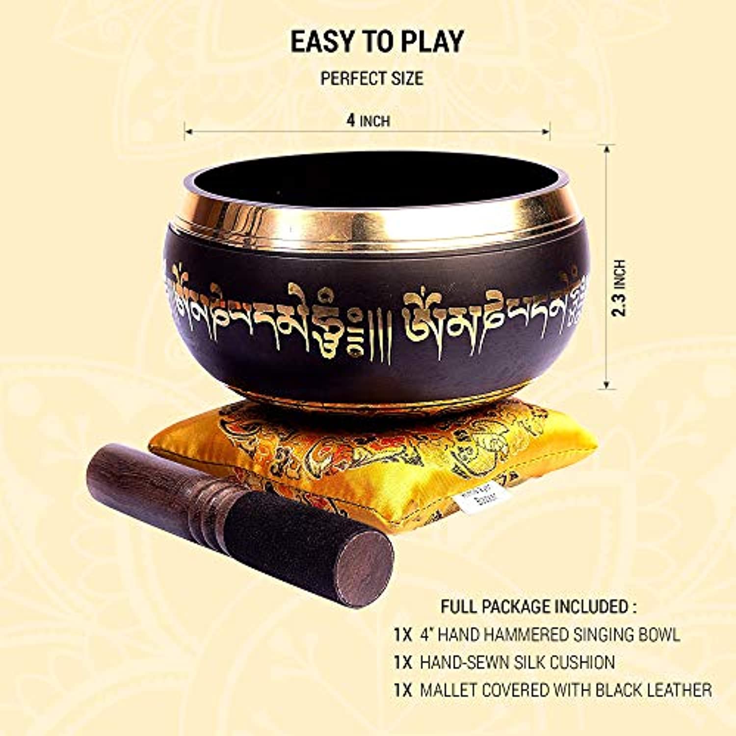 Set cuenco tibetano – Fácil de tocar, auténtico hecho a mano para meditación con sonido de chakra curativo por Himalayan Bazaar