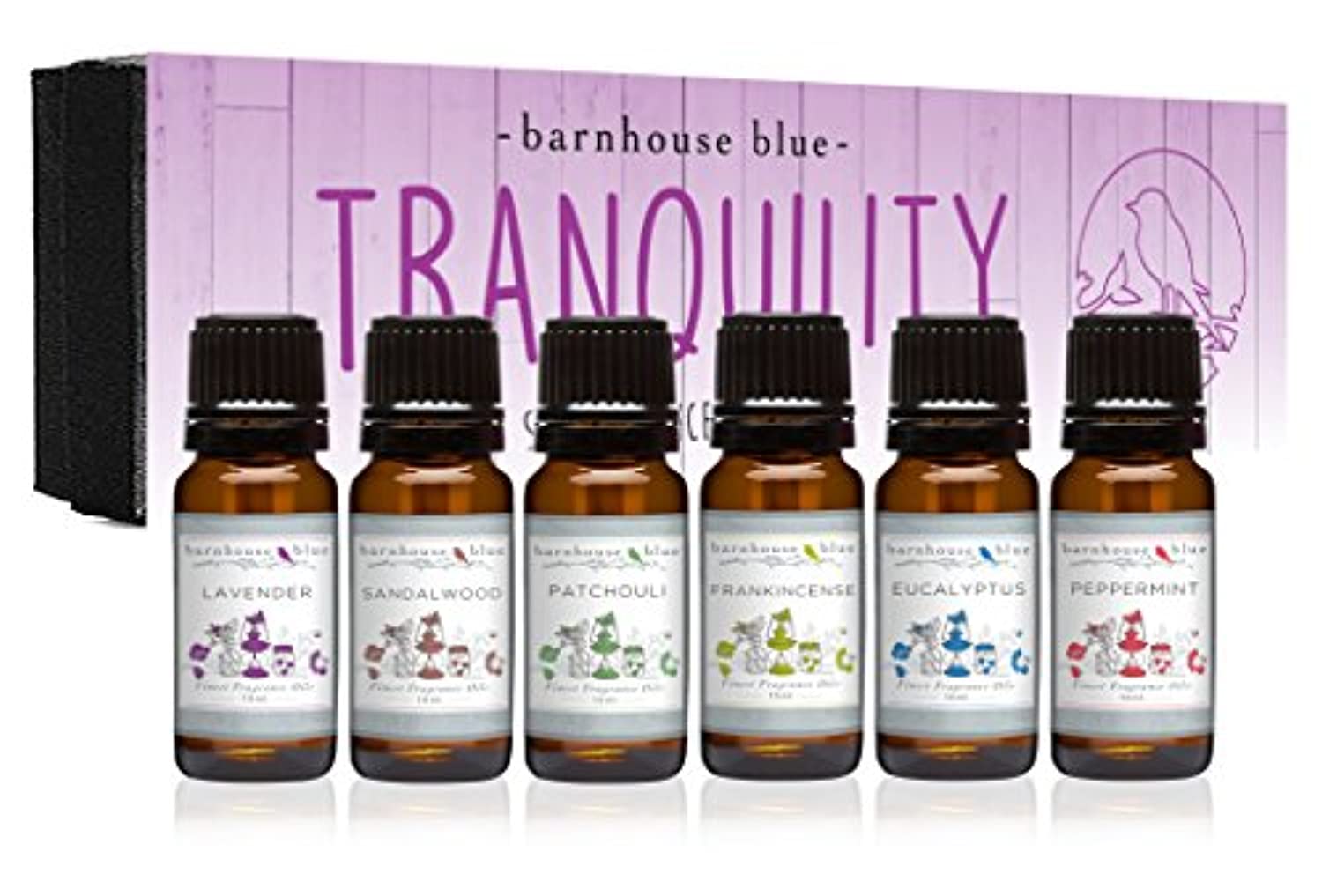 Aceite aromático Tranquility de grado premium, conjunto de regalo, botellas de 0.20 y 0.33 onzas líquidas, lavanda, sándalo, eucalipto, pachuli, menta