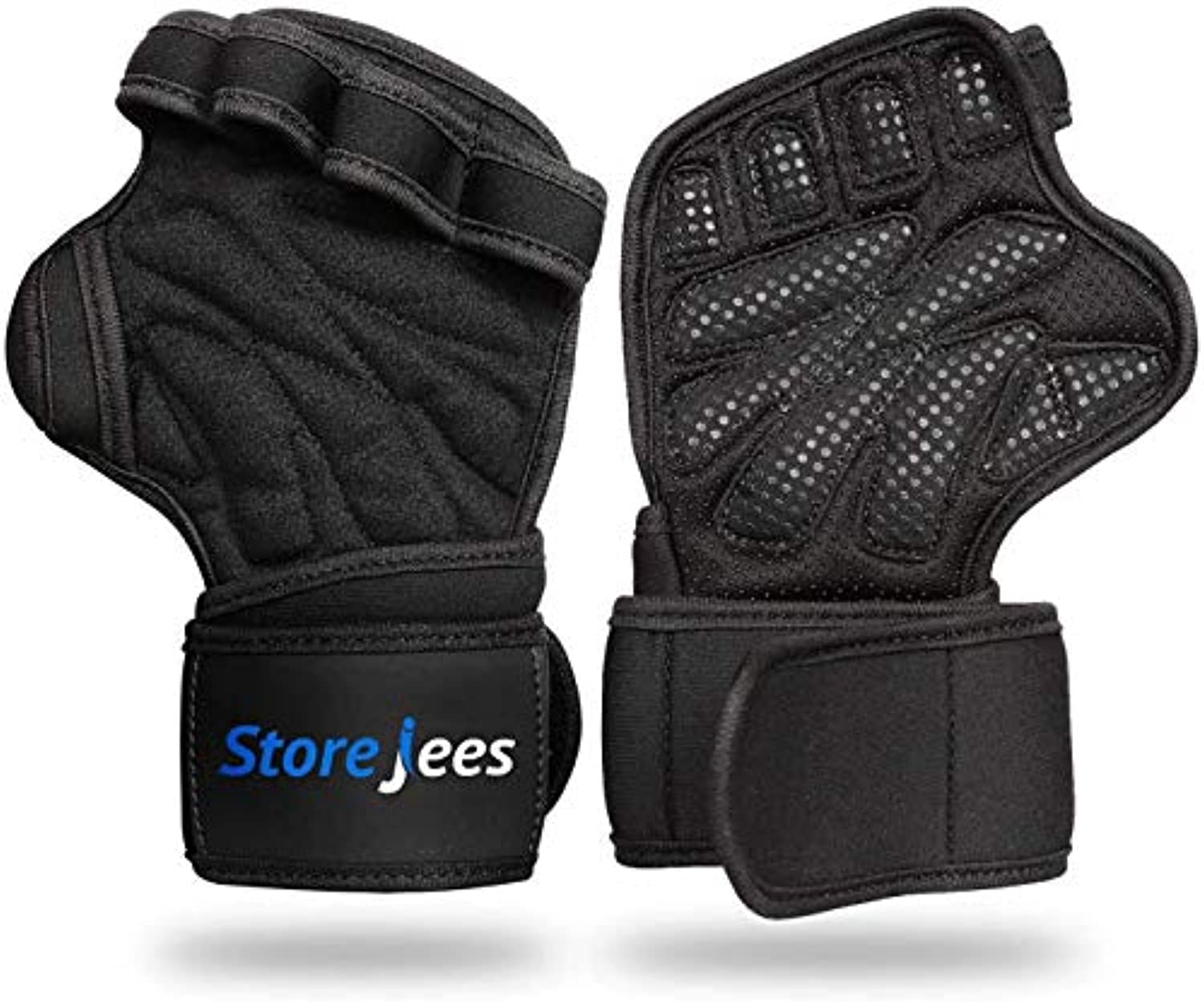Guantes de gimnasio para levantamiento de pesas con muñequera para hombres y mujeres, guantes de entrenamiento sin dedos totalmente ventilados que protegen el pulgar y la palma, agarre extra natural para levantamiento de pesas, ejercicios de crossfit