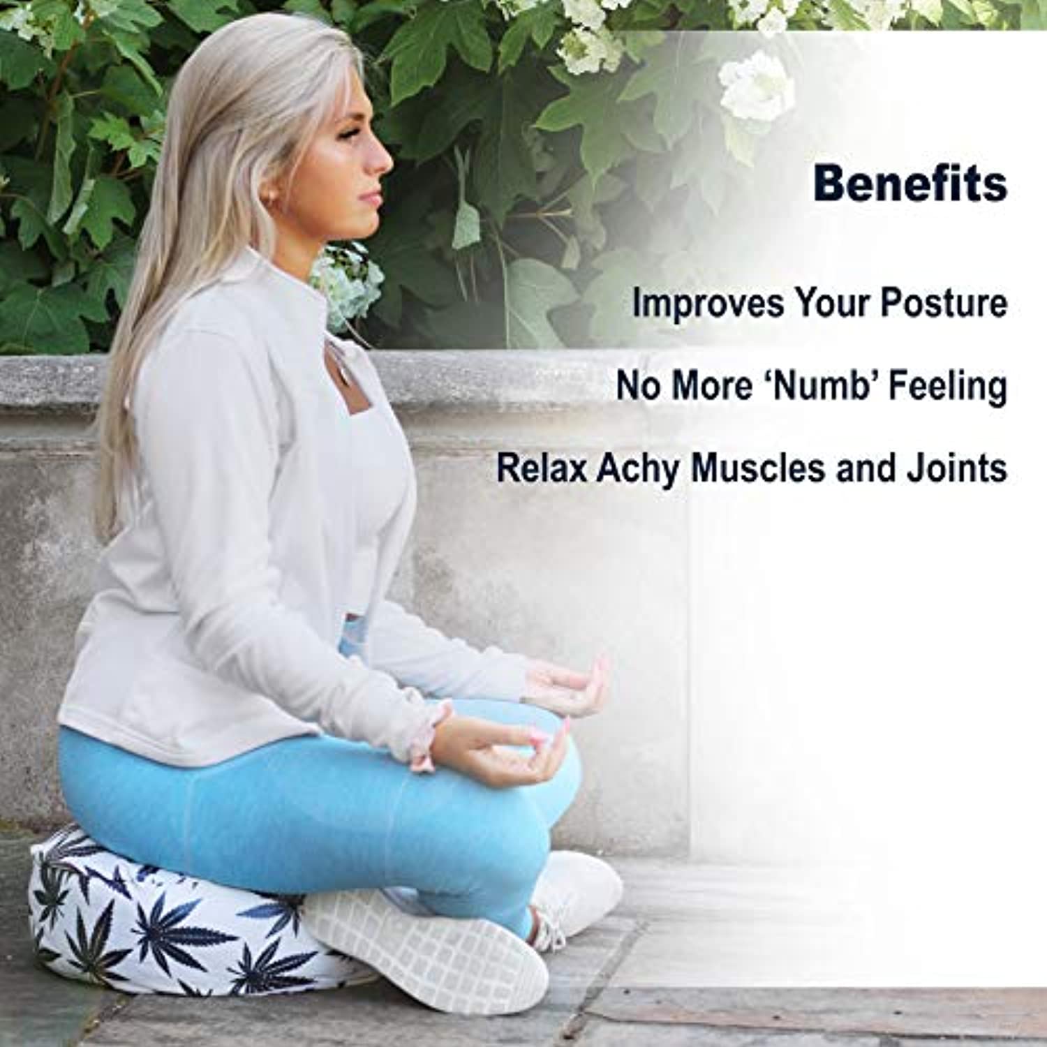 Existentials - Cojín de meditación de trigo sarraceno con máscara para los ojos, collar de mala y libro electrónico – Mejora la postura y nunca más sufre de las extremidades del número | Uso como un cojín de yoga Zafu | Talla única grande para todos...