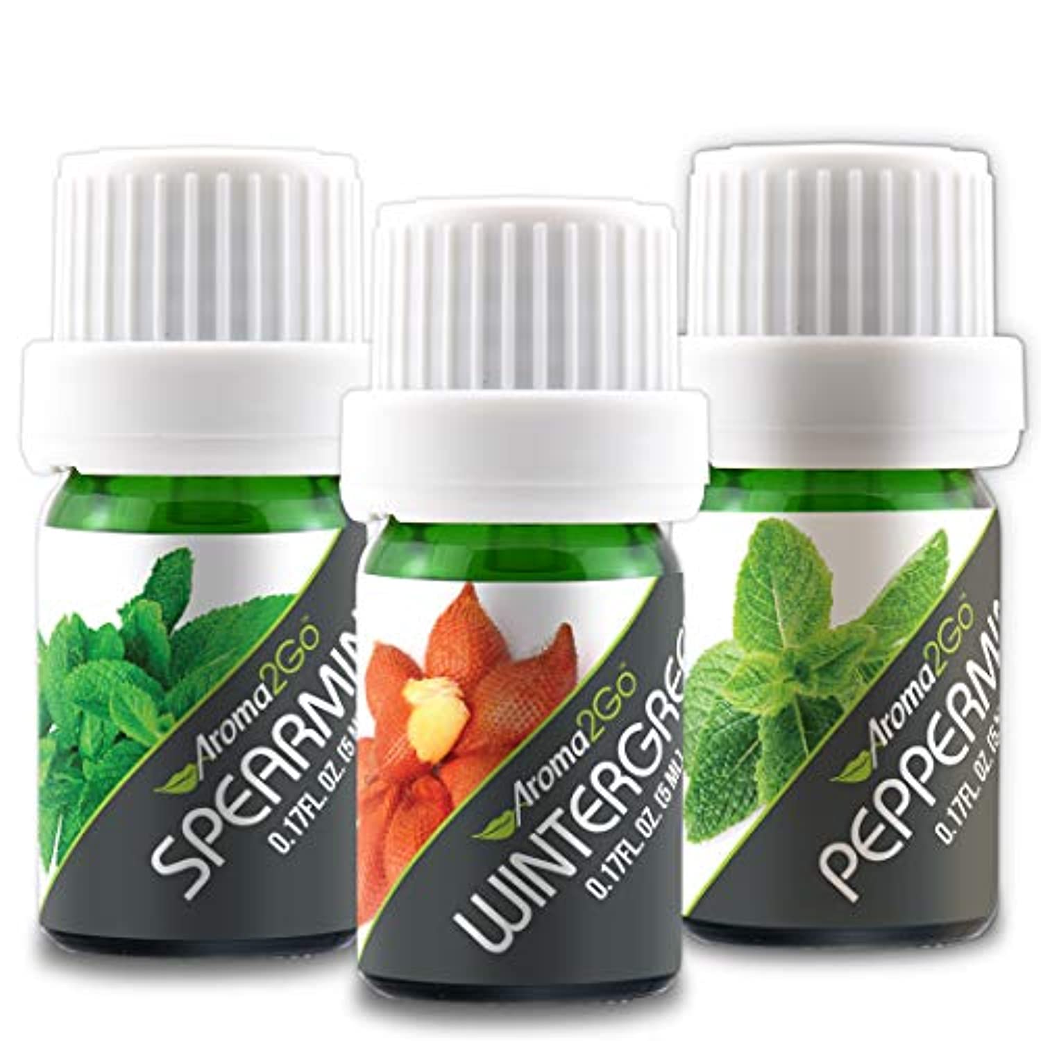 Aroma2Go Juego de aceites esenciales, 100% puro, sin diluir, grado terapéutico, base de planta, menta de 5 ml, menta de expresión, invierno, (juego de regalo de menta)