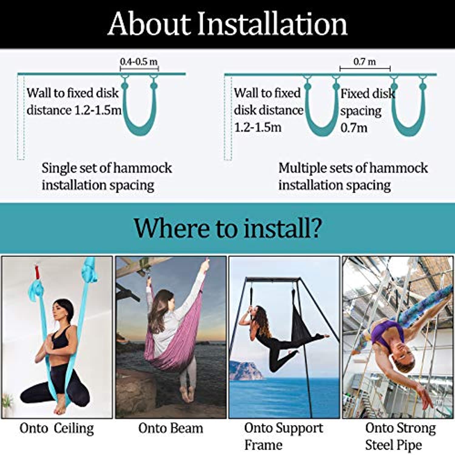 DASKING Deluxe - Juego de hamaca para yoga (16.4 ft, incluye anillo tórico, tela y guía)