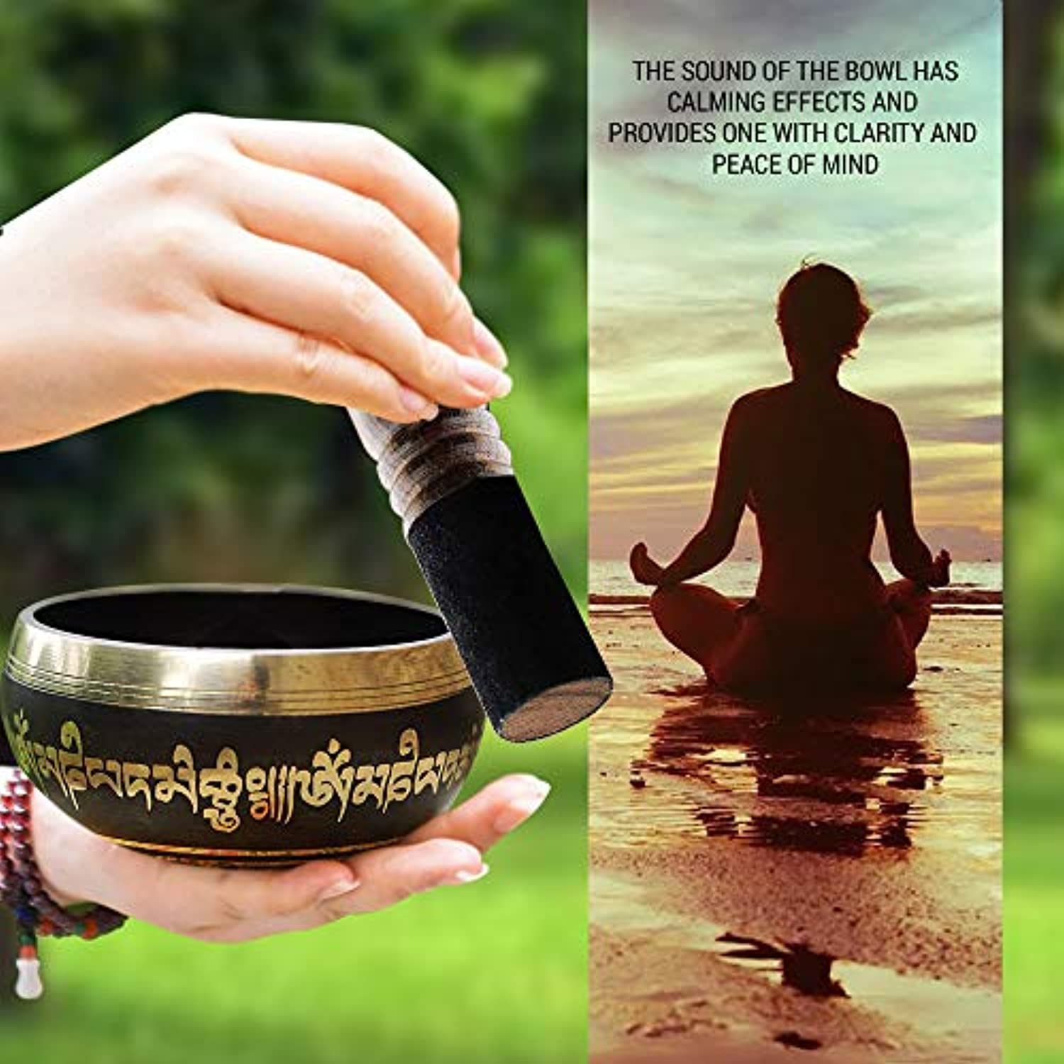 Set cuenco tibetano – Fácil de tocar, auténtico hecho a mano para meditación con sonido de chakra curativo por Himalayan Bazaar