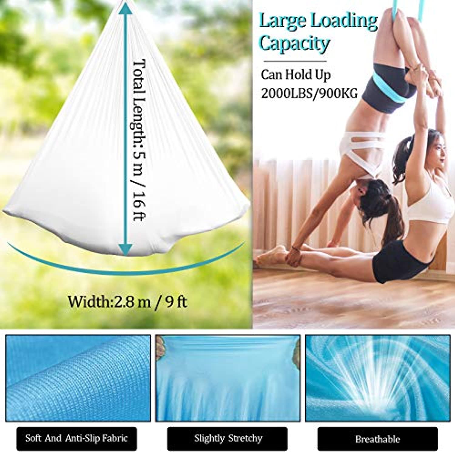 DASKING Deluxe - Juego de hamaca para yoga (16.4 ft, incluye anillo tórico, tela y guía)
