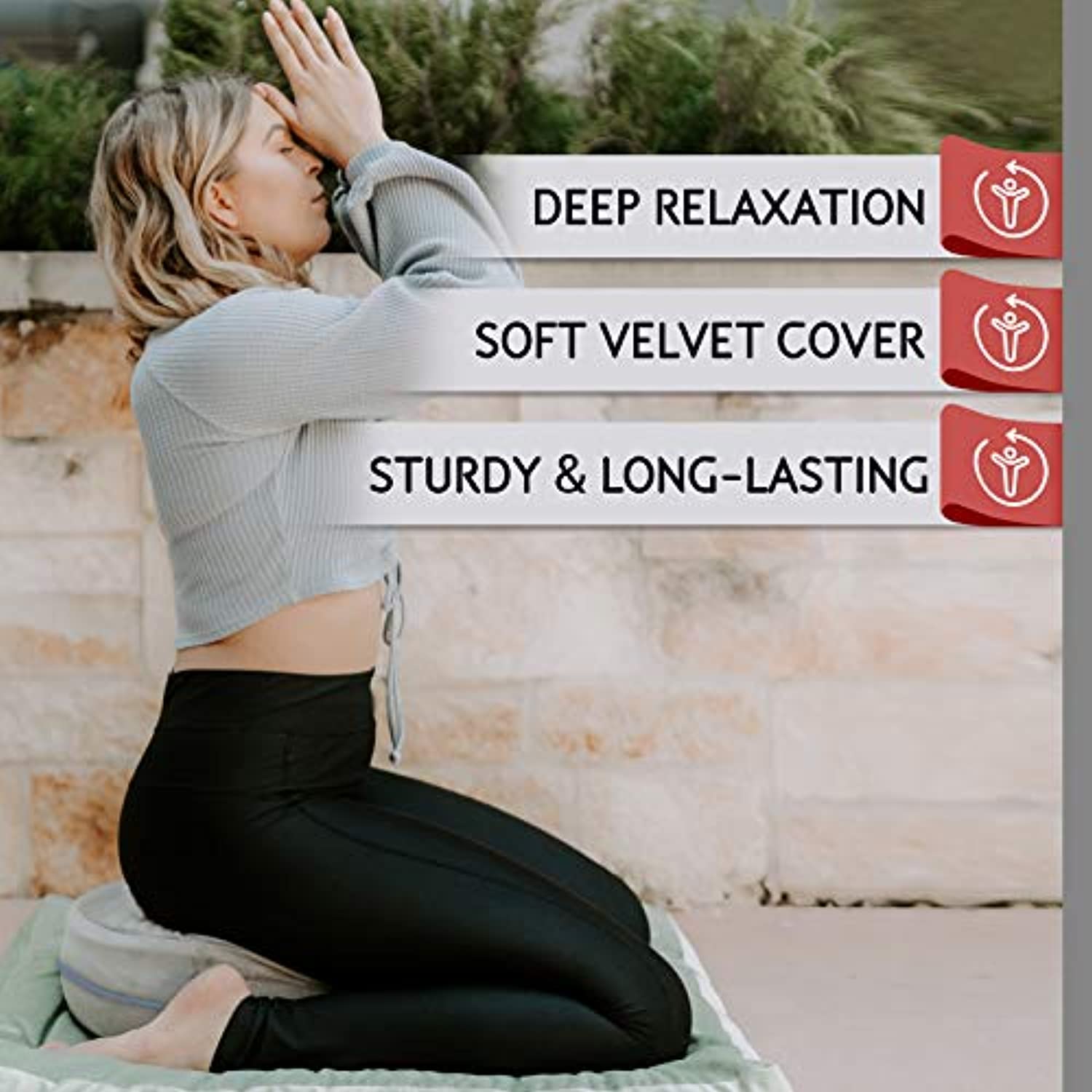 Florensi - Cojín de meditación ajustable (16.0 x 16.0 x 6.2 in), almohada de meditación de terciopelo grande, almohada de yoga premium para mujeres y hombres, cojín de yoga, cojines de meditación de trigo sarraceno, altura ajustable