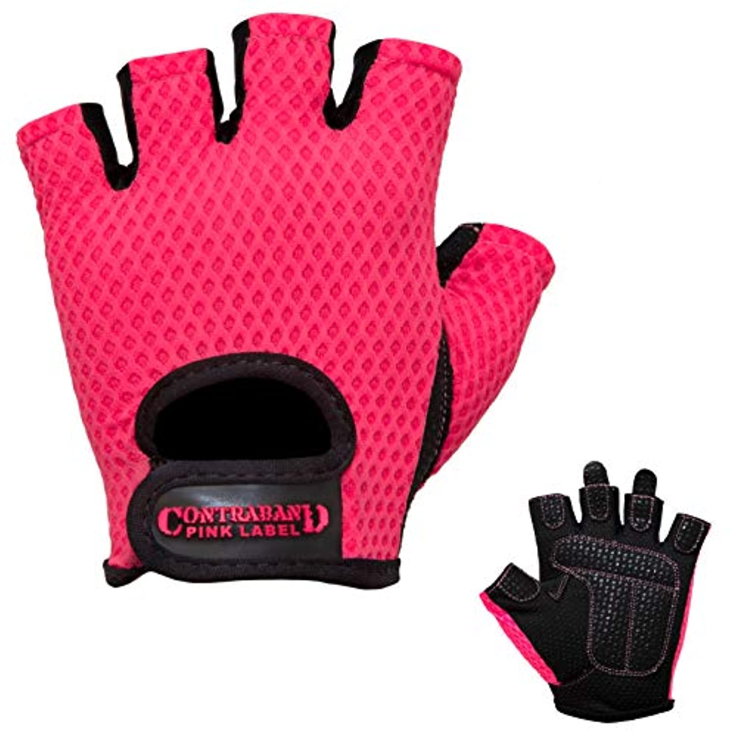 Contraband Pink Label 5307 - Guantes de elevación de malla de diamante para mujer (par) - Ligero vegano mediano acolchado microfibra Amara cuero con agarre de silicona