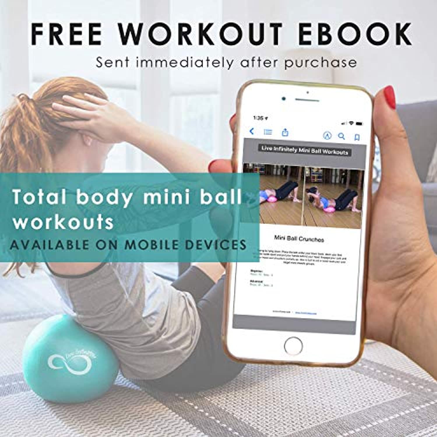 Live Infinitamente 9 pulgadas Barre Pilates bola y bomba de mano – anti ráfaga mini bola y libro electrónico de entrenamiento digital incluido para yoga, ejercicio, equilibrio y entrenamiento de estabilidad, viene con bolsa de transporte de malla