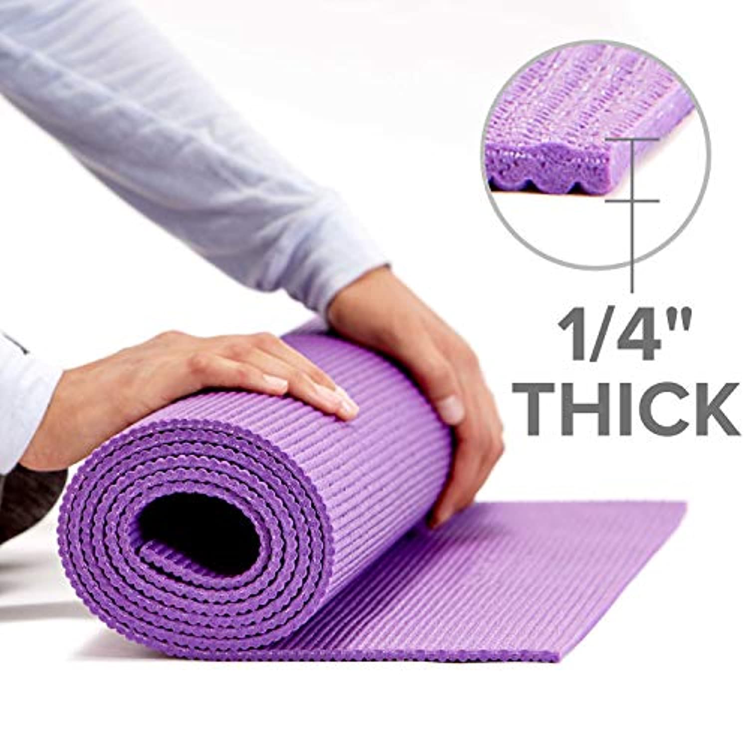 Gaiam Essentials - Tapete de yoga con correa para transporte (72.0 pulgadas de largo x 24.0 pulgadas de ancho x 1/4 de pulgada de grosor).