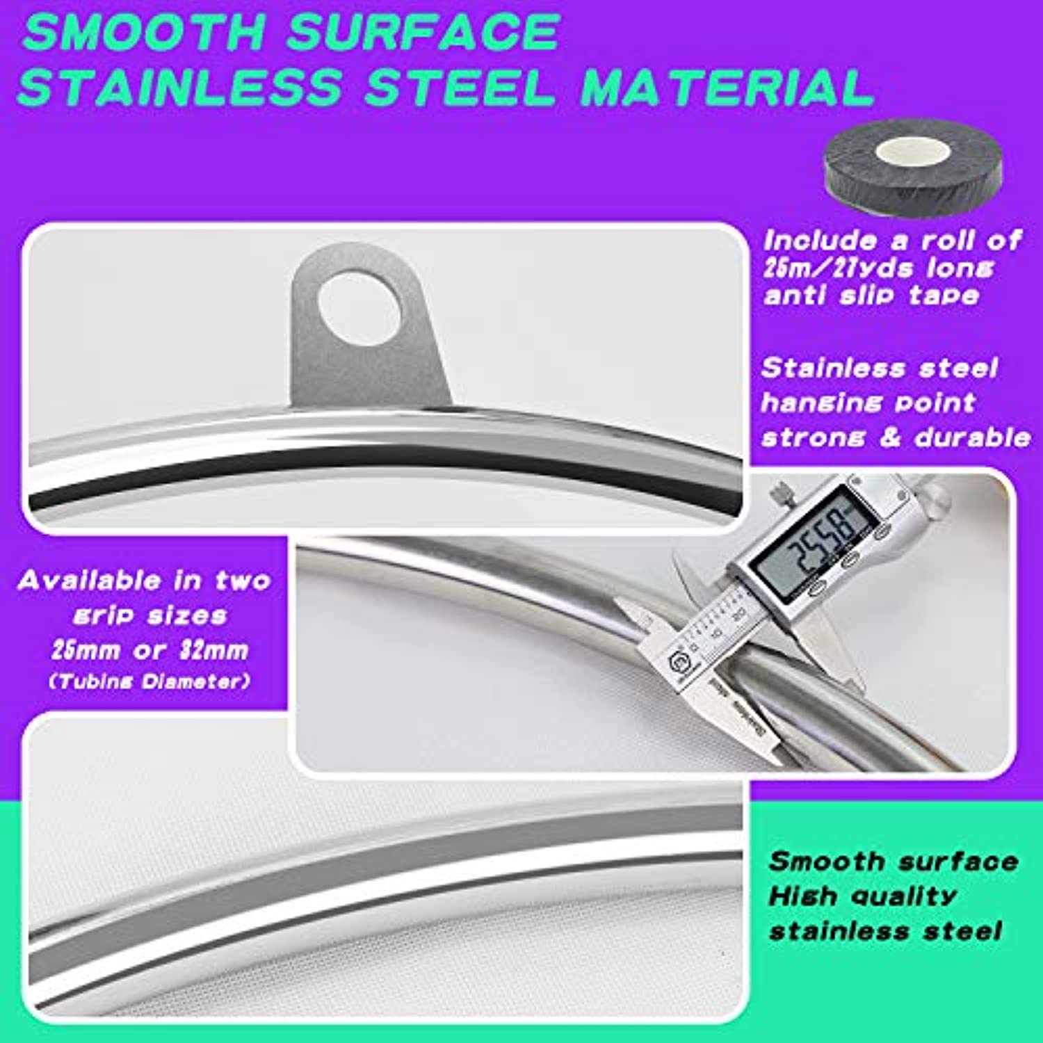 TESLANG Aerial Hoop, Lyra Hoop Set de acero inoxidable 33.5 in/35.4 in de un solo punto de aro circo para principiantes profesionales, kit de anillo aéreo con bolsa de transporte, equipo de yoga aéreo, 660 libras (661.4 lbs)