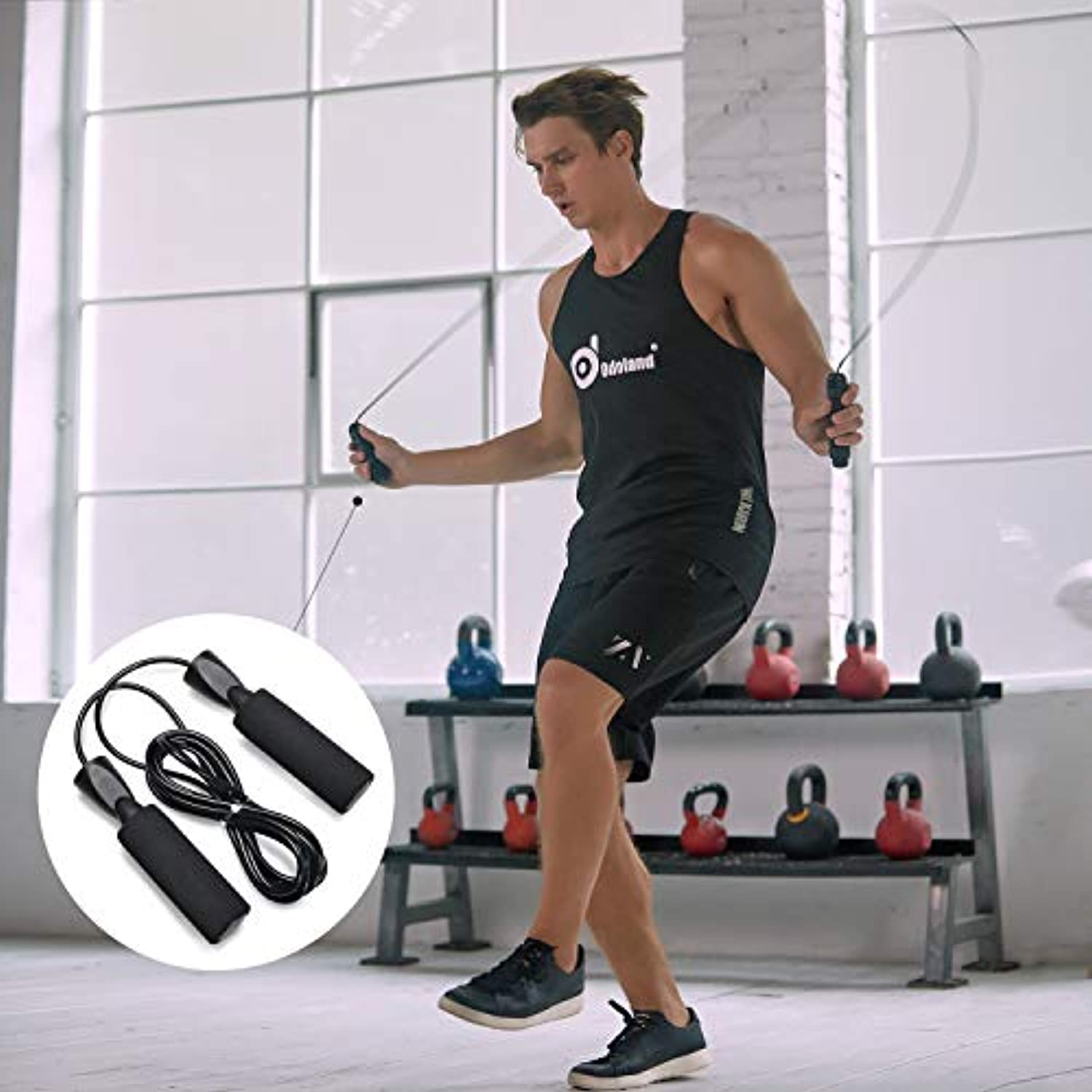 Kit con ruedas para abdominales 3 en 1 - Odoland AB Roller Pro, con barra de empuje, cuerda para saltar y protección de rodillas - Perfecto entrenamiento seleccionado para abdominales