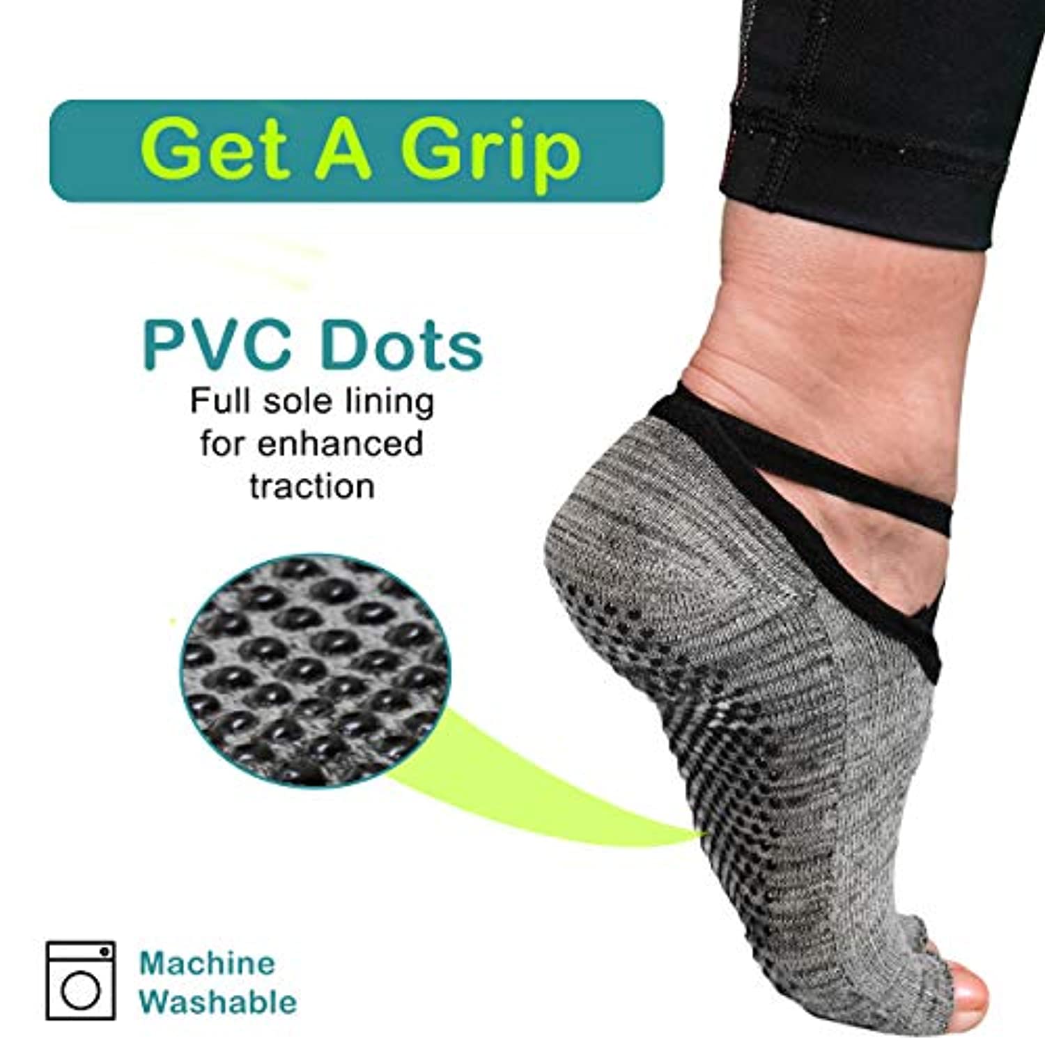 SIT TWISTER - Calcetines deportivos para yoga, pilates y ejercicios (algodón y licra, color gris)