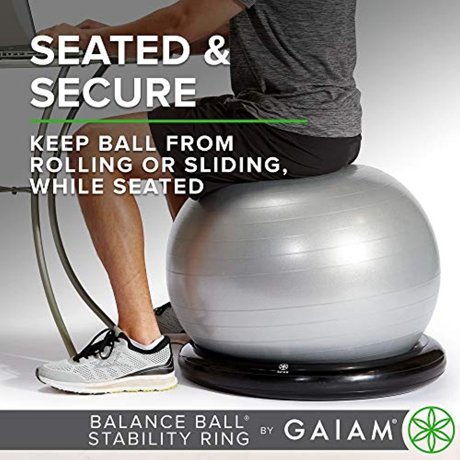 Gaiam - Soporte para pelota de yoga con anillo de estabilidad, inflable, convierte tu pelota de equilibrio en silla de mesa de oficina